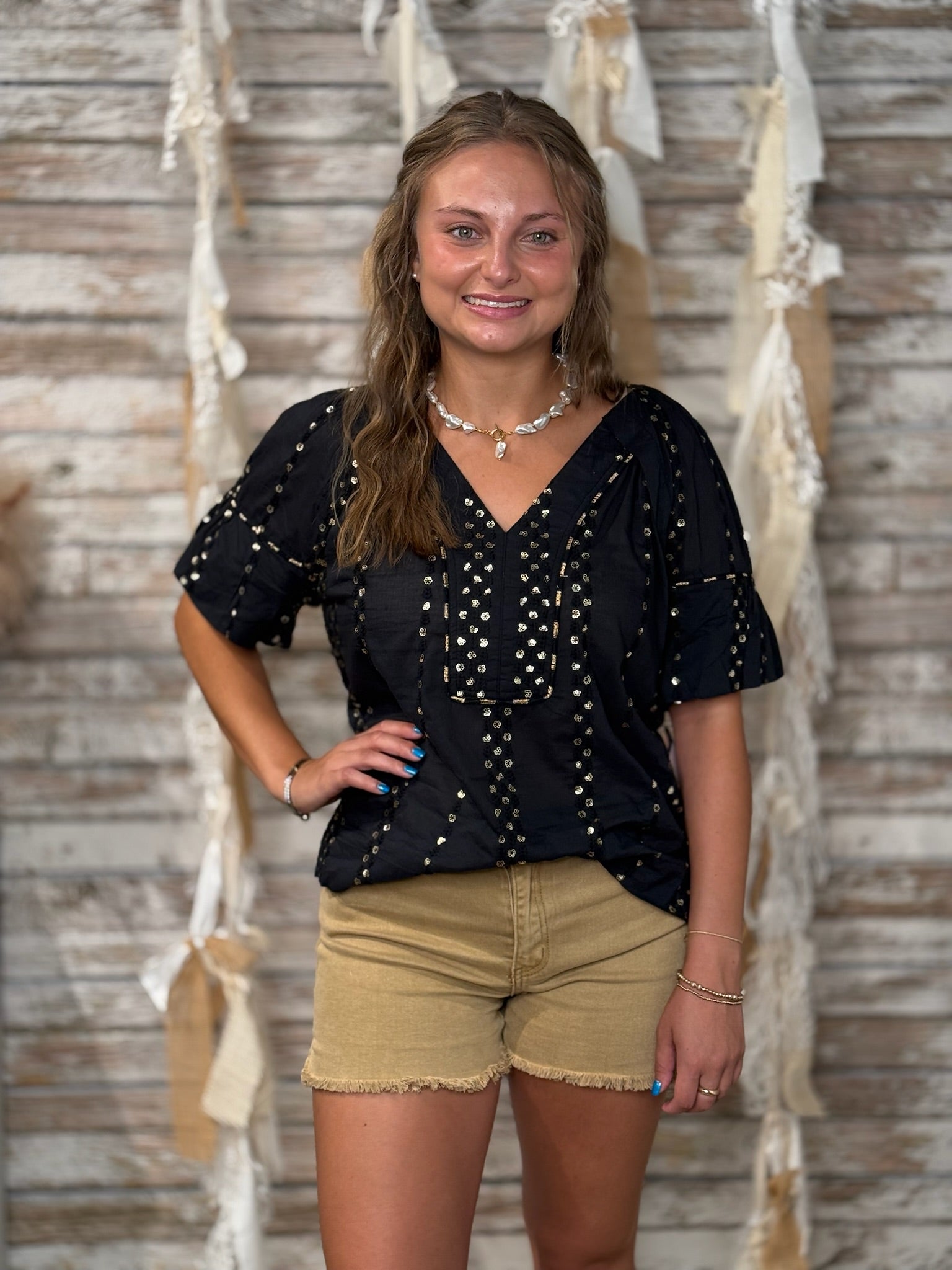 Shine On Embroidered Top - Mainstream Boutique