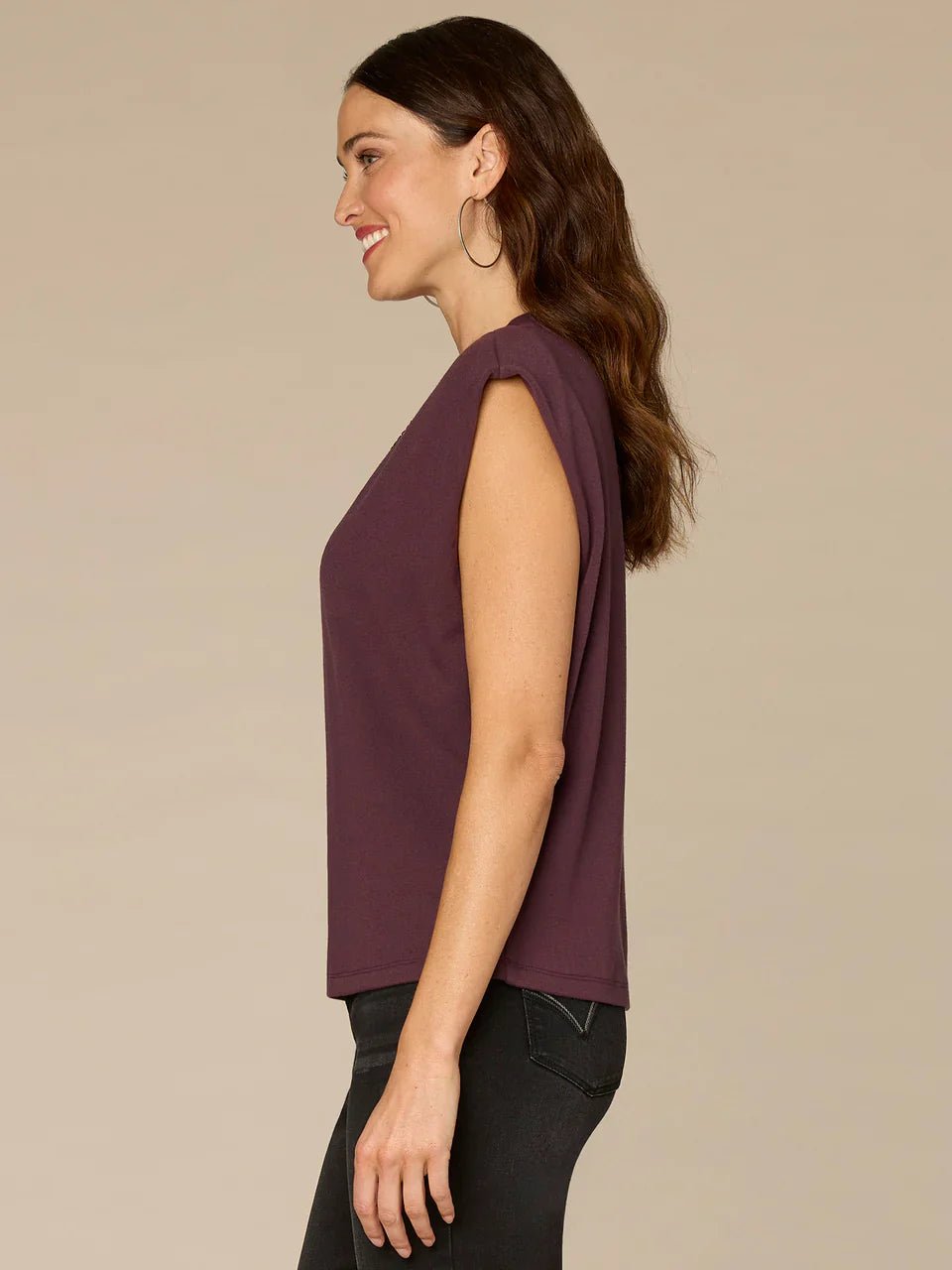 Extended Cap Sleeve Crew Neck Knit Top With Rhinestone Cut Out - Mainstream Boutique