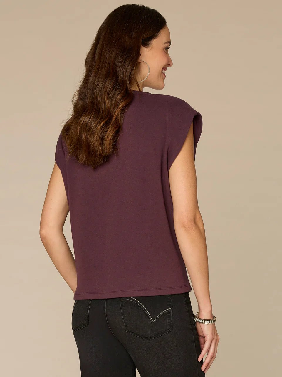 Extended Cap Sleeve Crew Neck Knit Top With Rhinestone Cut Out - Mainstream Boutique