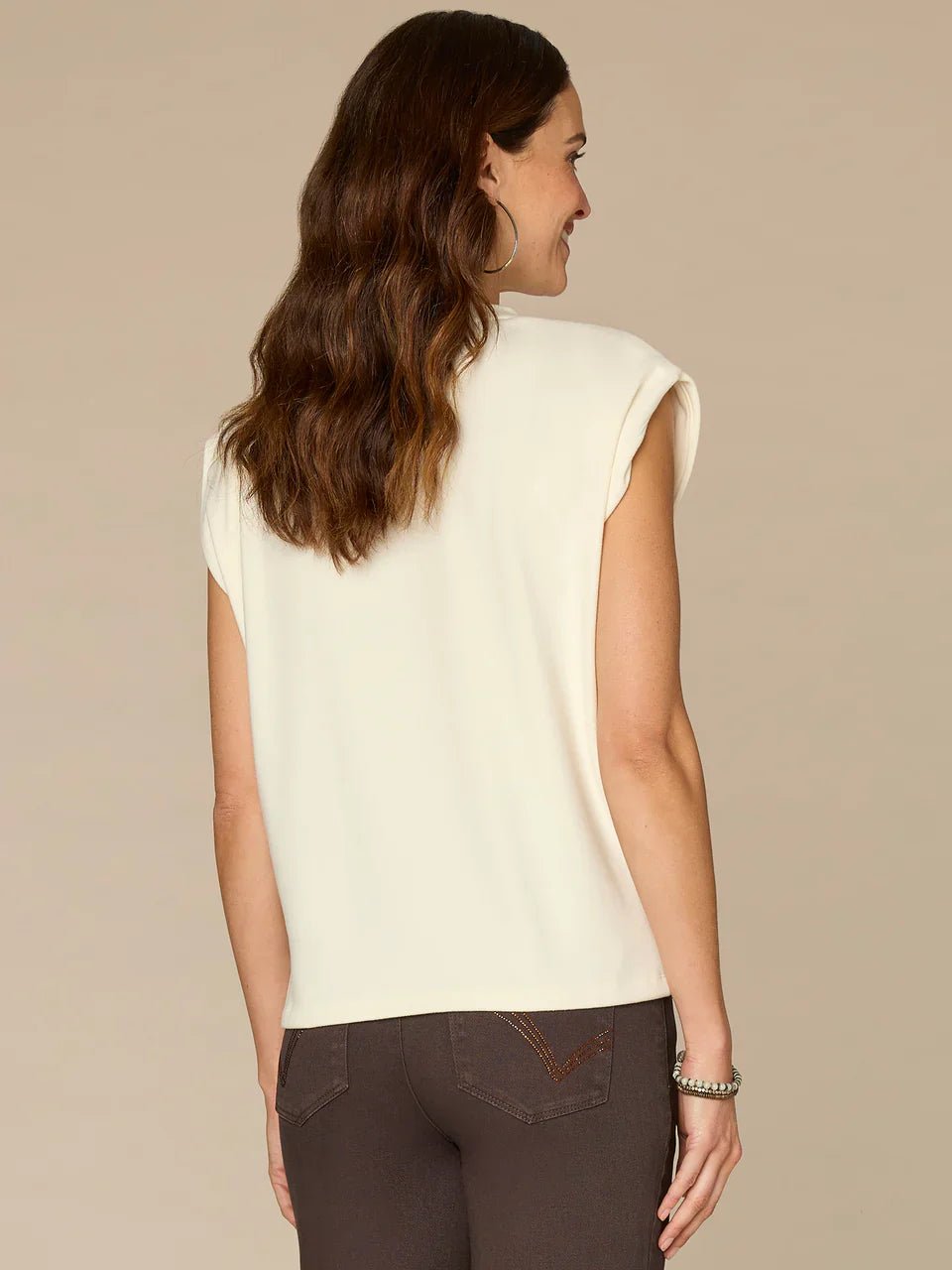 Extended Cap Sleeve Crew Neck Knit Top With Rhinestone Cut Out - Mainstream Boutique