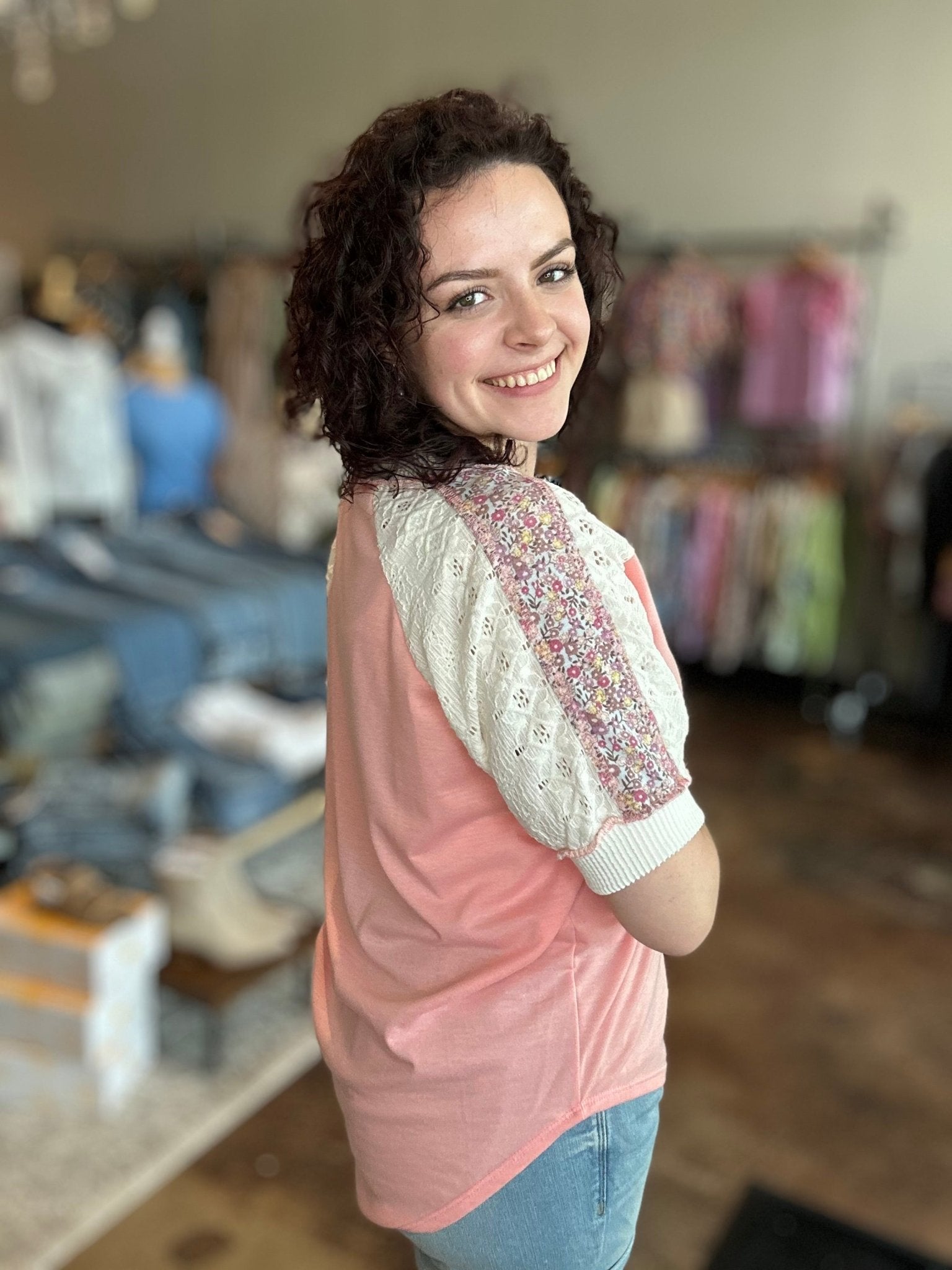 Floral Contrast Patchwork Top - Mainstream Boutique