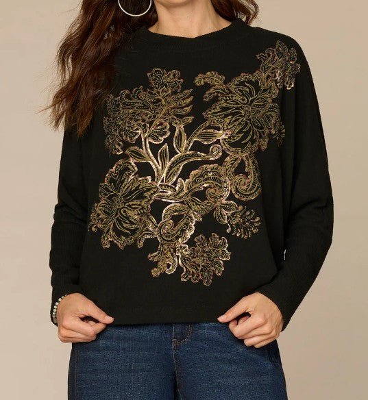 Golden Bloom Foil Knit Top - Mainstream Boutique