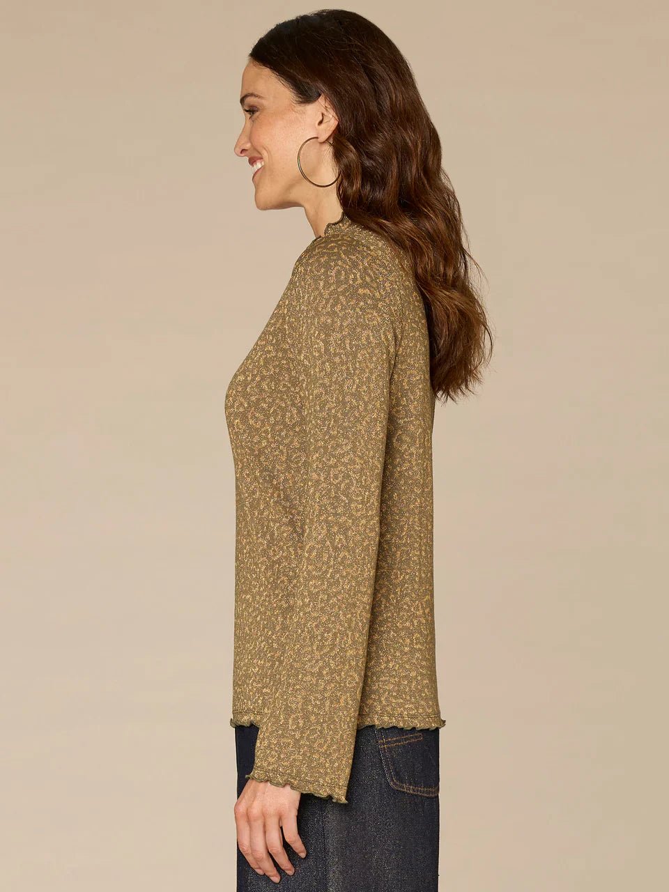 Long Bell Sleeve Mock Neck Knit Top With Lettuce Edge Detail - Mainstream Boutique