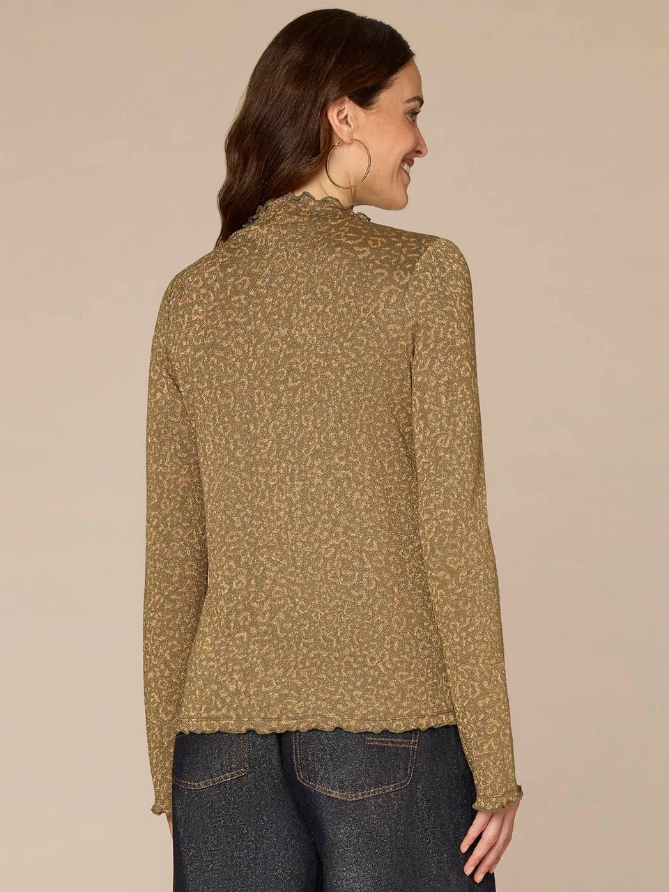 Long Bell Sleeve Mock Neck Knit Top With Lettuce Edge Detail - Mainstream Boutique