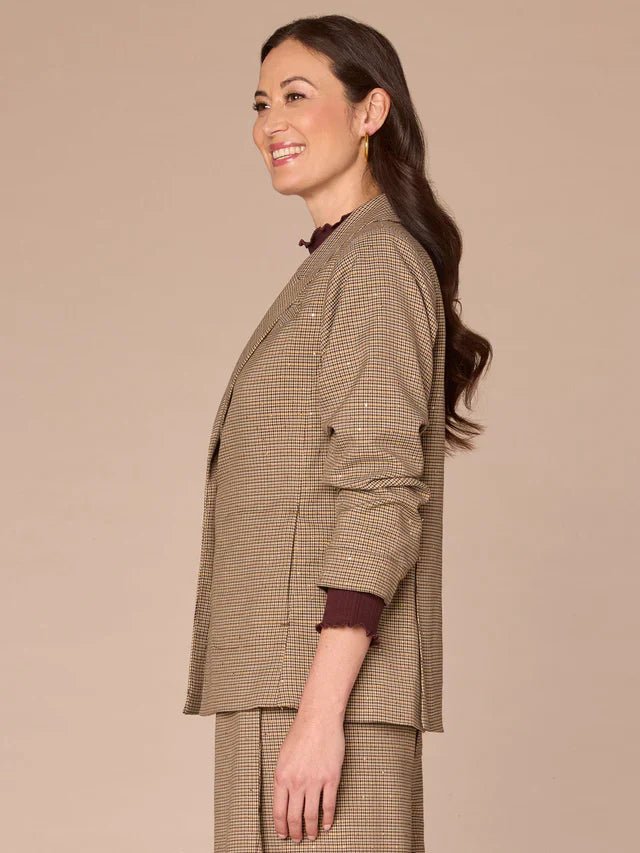 Ruched Sleeve Single Button Woven Blazer With Princess Seaming Pockets - Mainstream Boutique