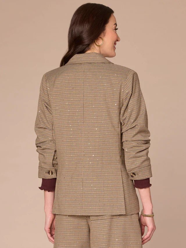 Ruched Sleeve Single Button Woven Blazer With Princess Seaming Pockets - Mainstream Boutique