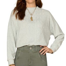 Embroidered Detail Mock Neck Sweater Knit Top - Mainstream Boutique