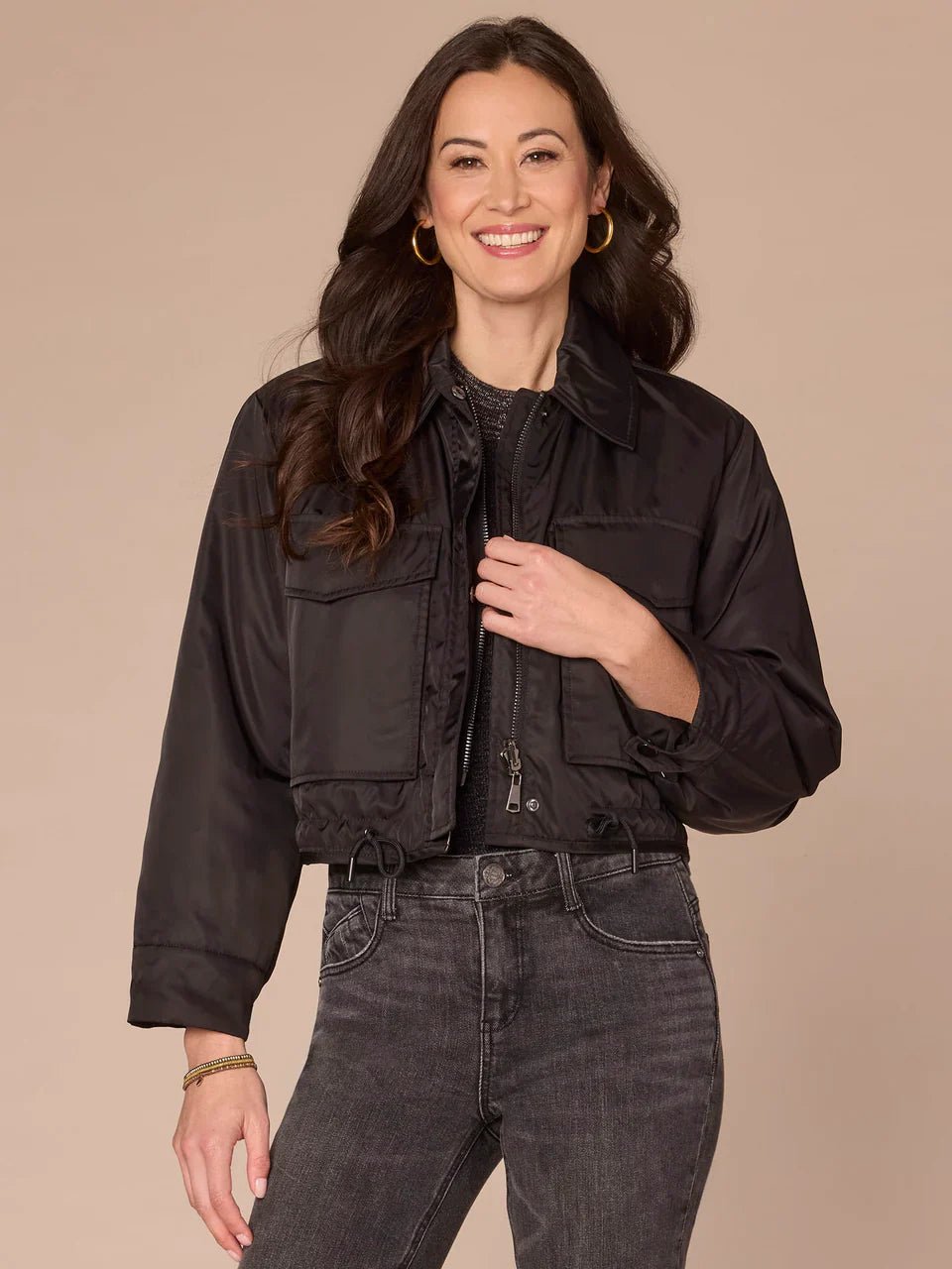 Long Sleeve Oversized Patch Pocket Cropped Reversible Woven Jacket - Mainstream Boutique