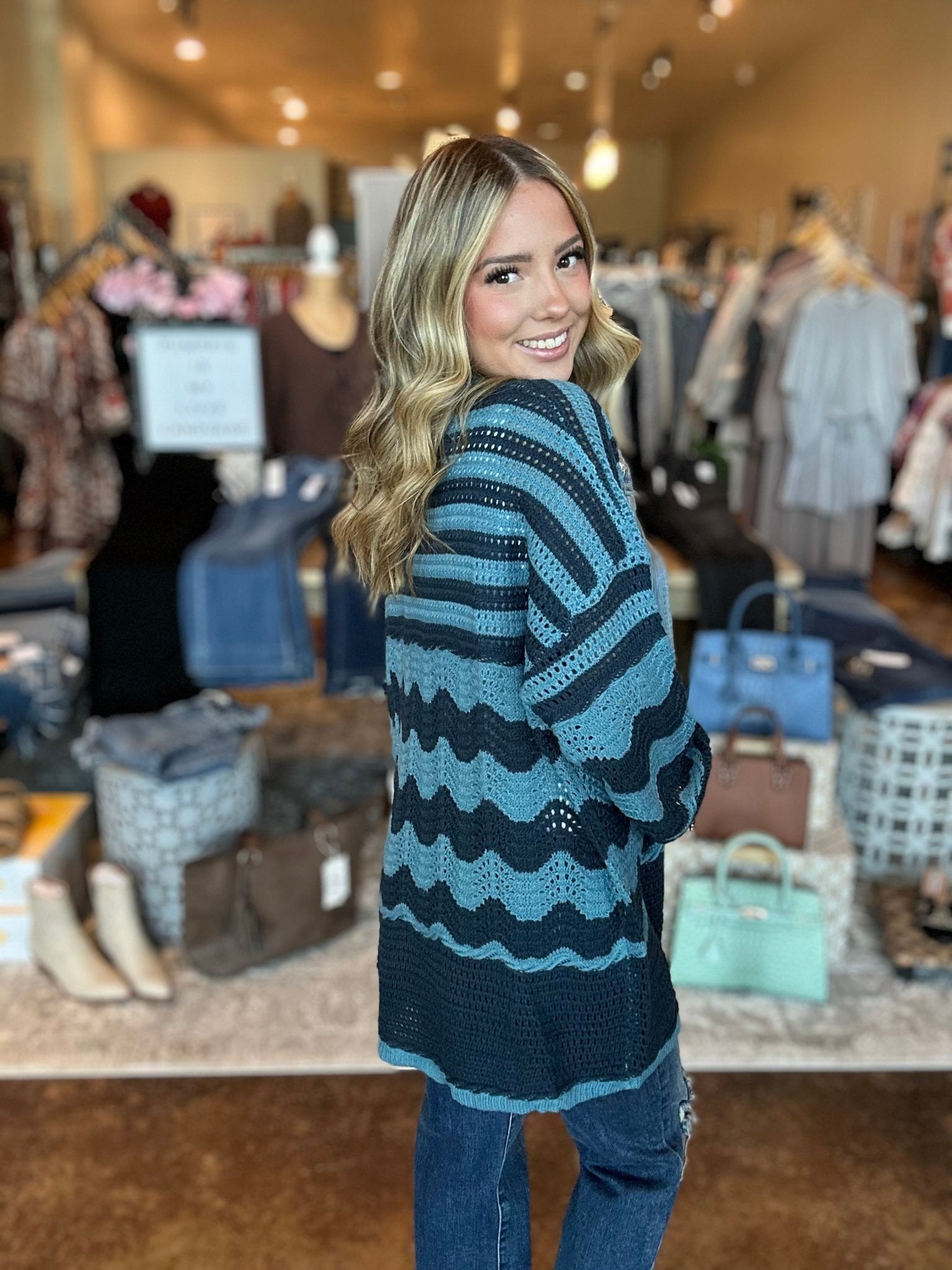 Two Tone Open Front Cardigan - Mainstream Boutique