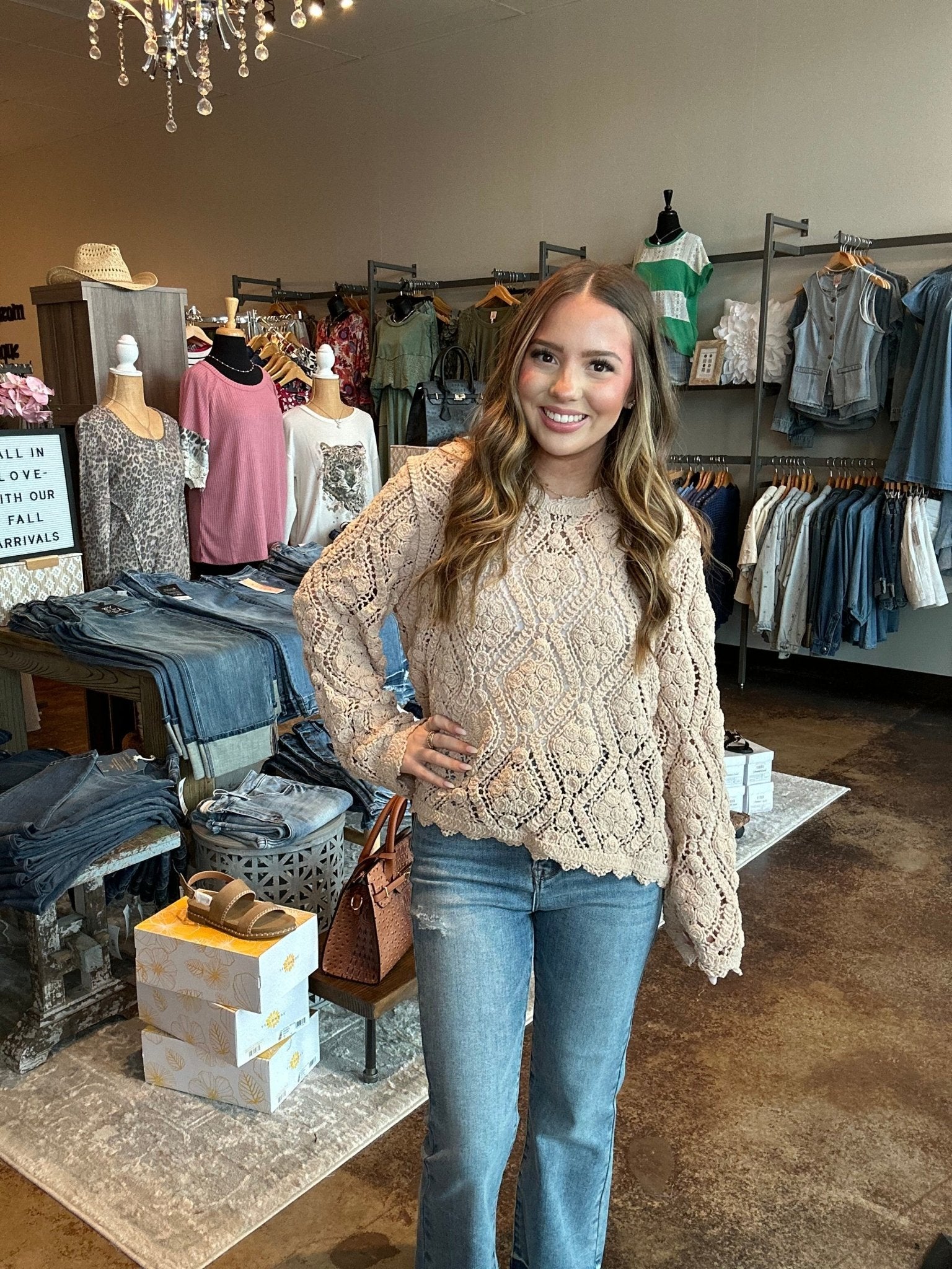 Crochet Knit Long Sleeve Top - Mainstream Boutique
