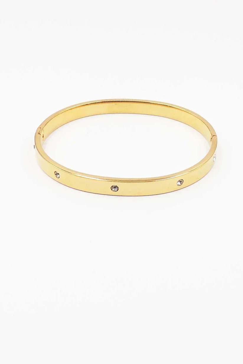 Gold Cuff Bangle With Rhinestone Accents - Mainstream Boutique