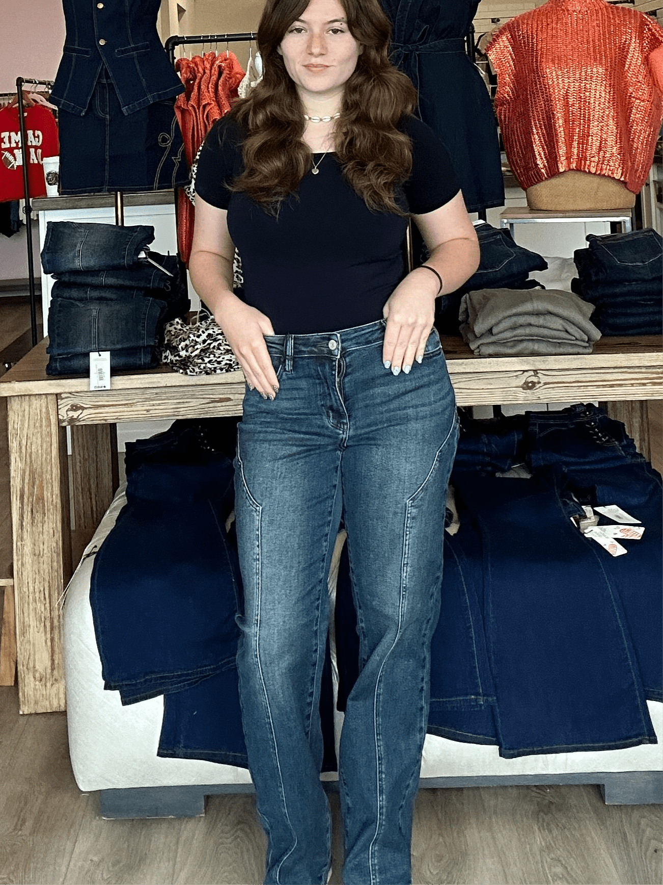 JUDY BLUE MR STRAIGHT WESTERN SEAM DETAIL JEANS - Mainstream Boutique
