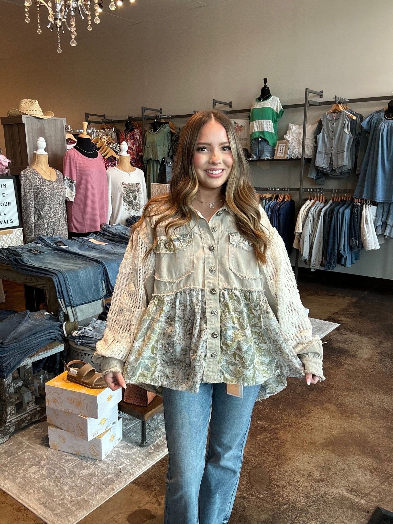 Frayed Floral And Lace A - Line Jacket - Mainstream Boutique