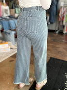 Striped Denim Frayed Hem Pant - Mainstream Boutique