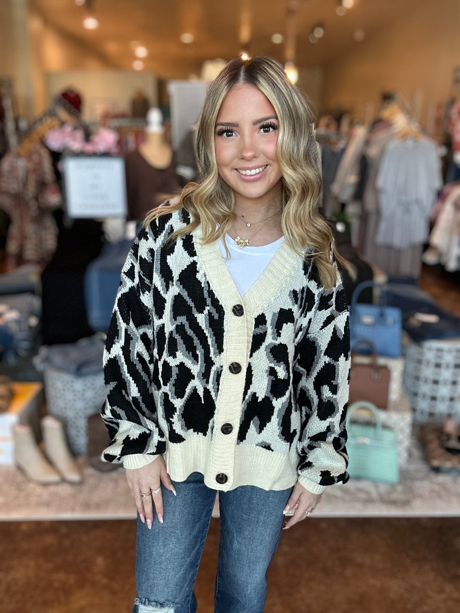 Animal Print Sweater Cardigan - Mainstream Boutique