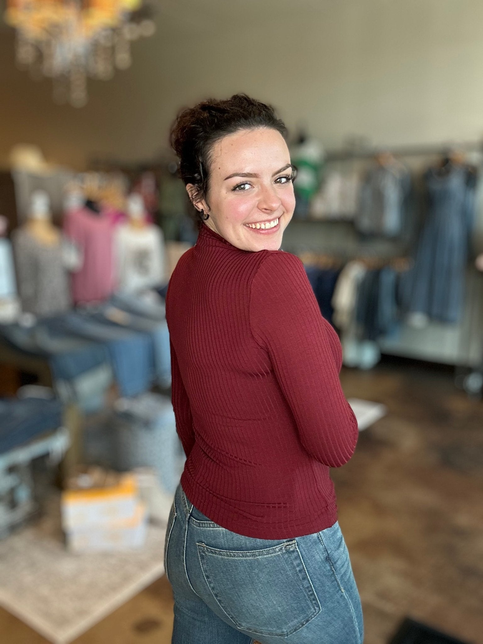 Long Sleeve Ribbed Mock Neck Top - Mainstream Boutique