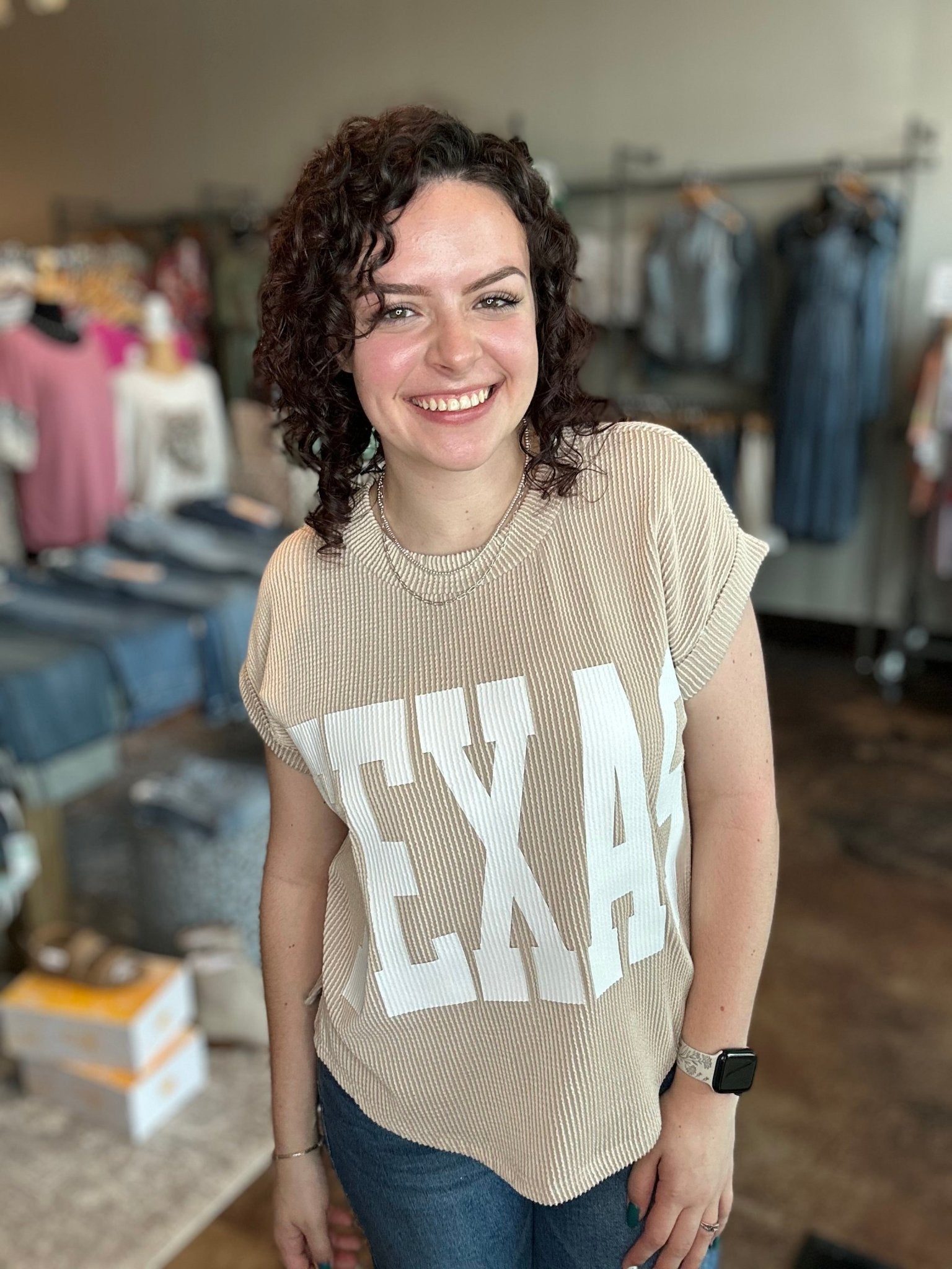 'TEXAS' Graphic Ribbed Knit Top - Mainstream Boutique