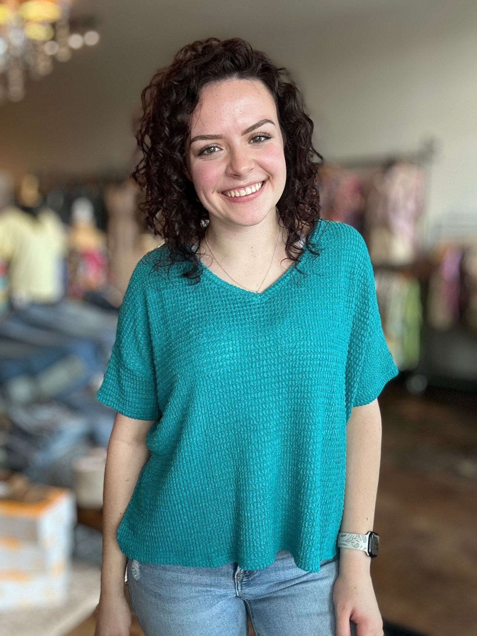 Drop Shoulder Short Sleeve Jacquard Sweater - Mainstream Boutique