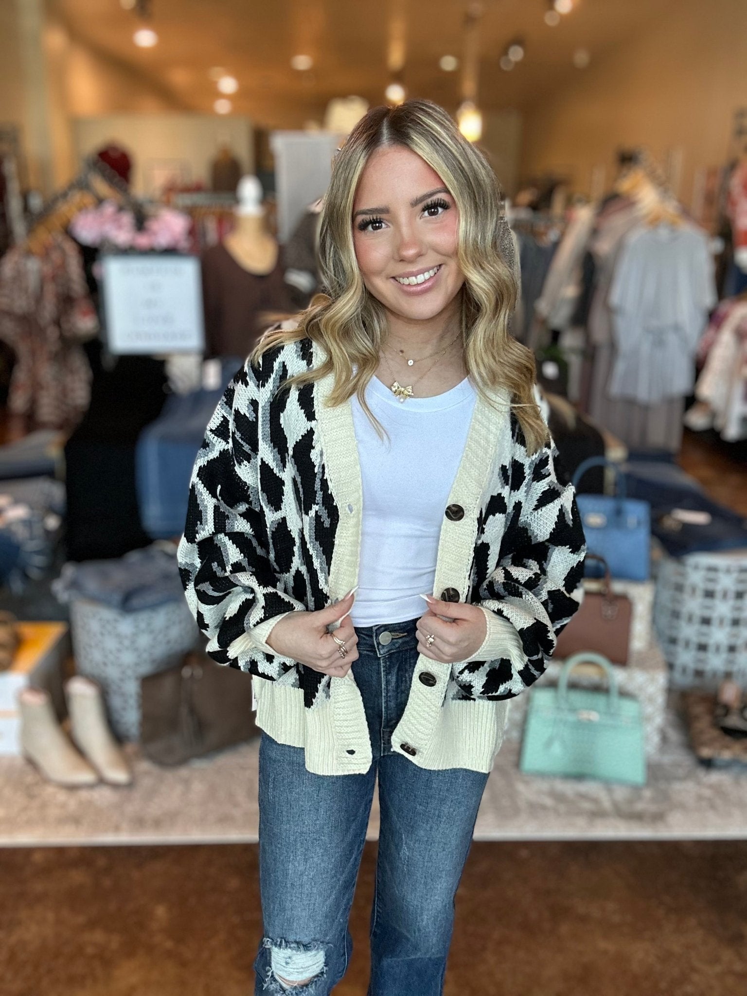 Animal Print Sweater Cardigan - Mainstream Boutique