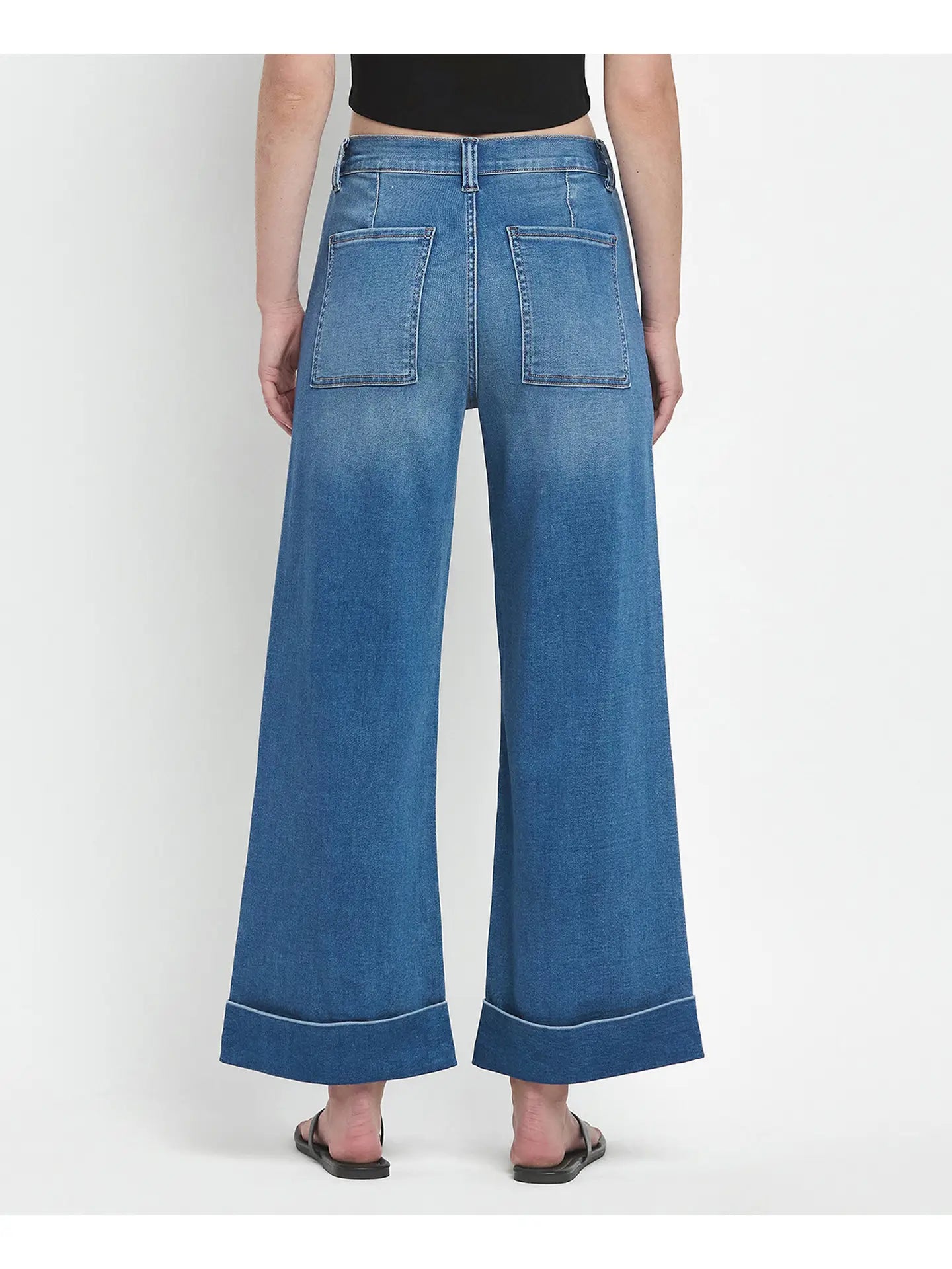 High Rise Double Cuffed Baggy Wide Jeans - Mainstream Boutique