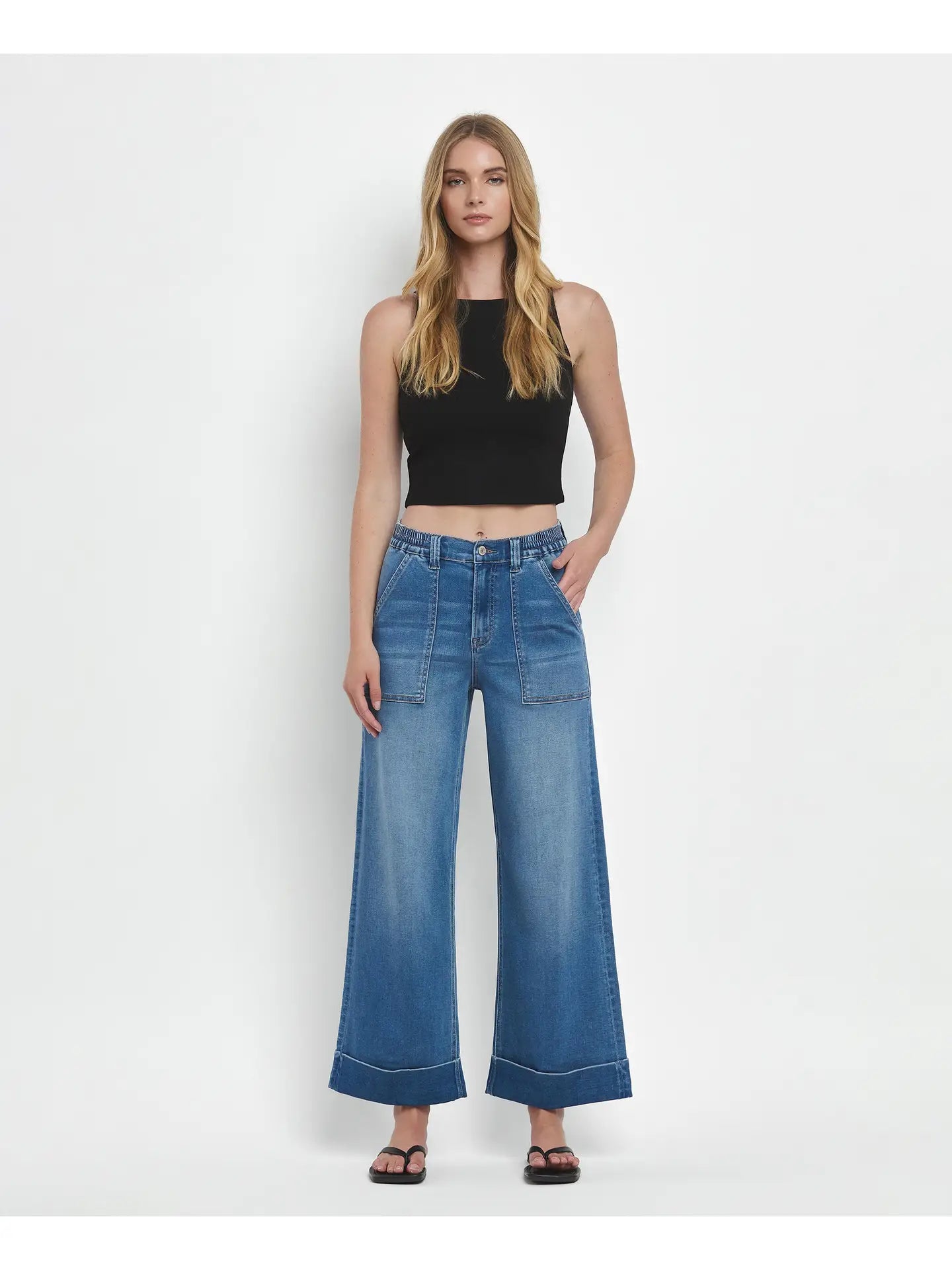 High Rise Double Cuffed Baggy Wide Jeans - Mainstream Boutique