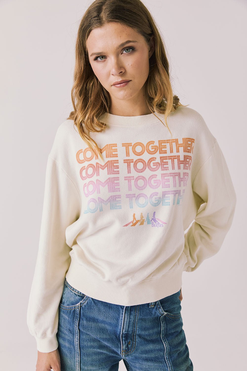Graphic Come Together Beatles Long Sleeve Cream women's Sweater