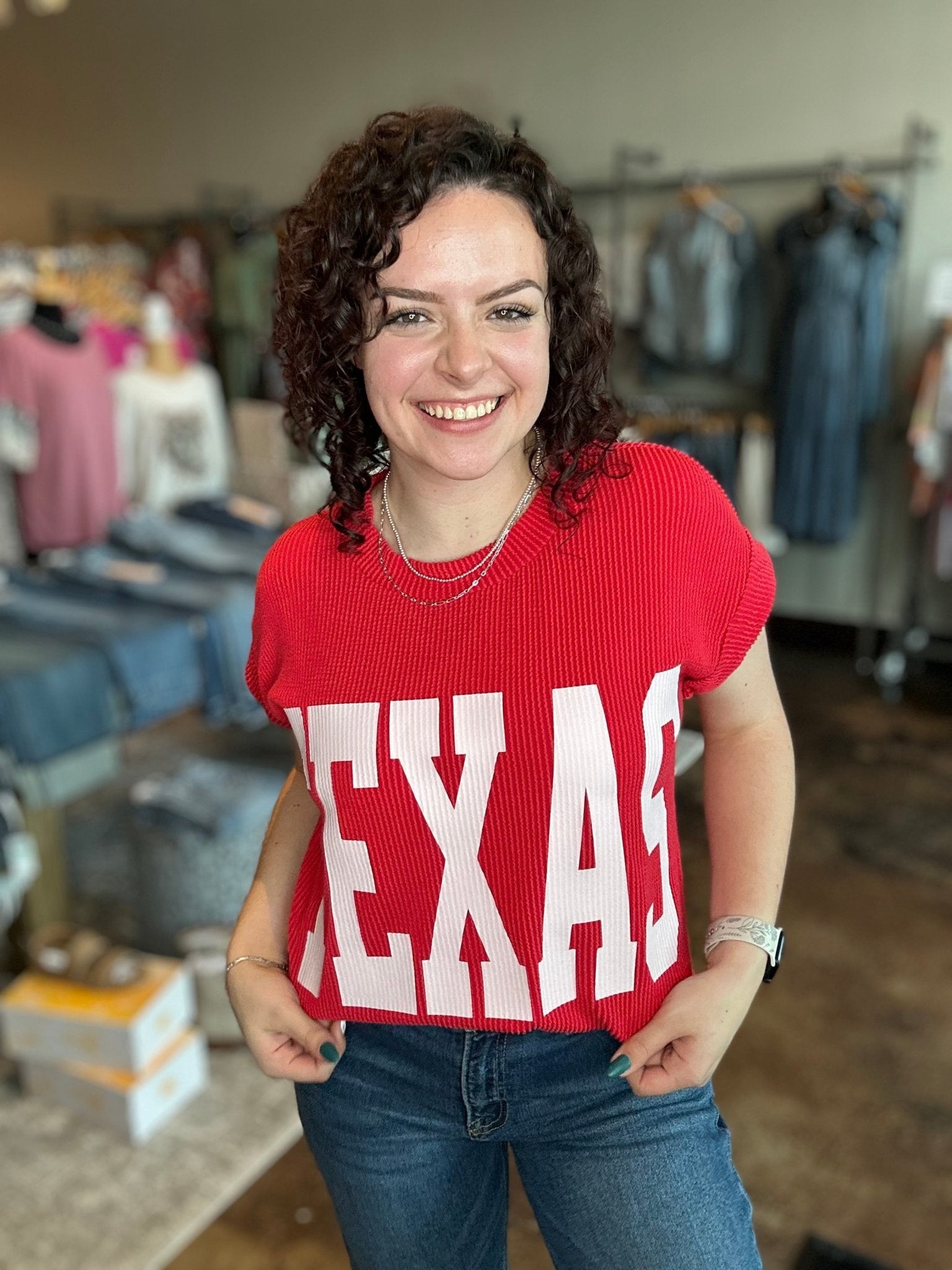'TEXAS' Graphic Ribbed Knit Top - Mainstream Boutique