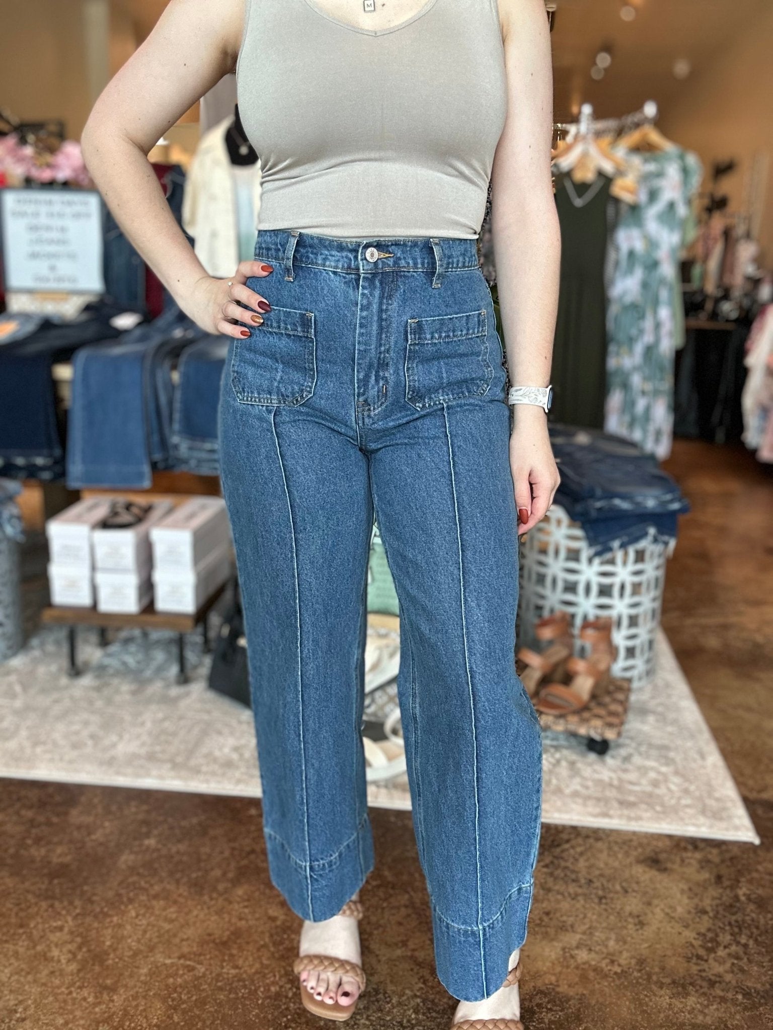 Patch Pocket Wide Leg Pants - Mainstream Boutique