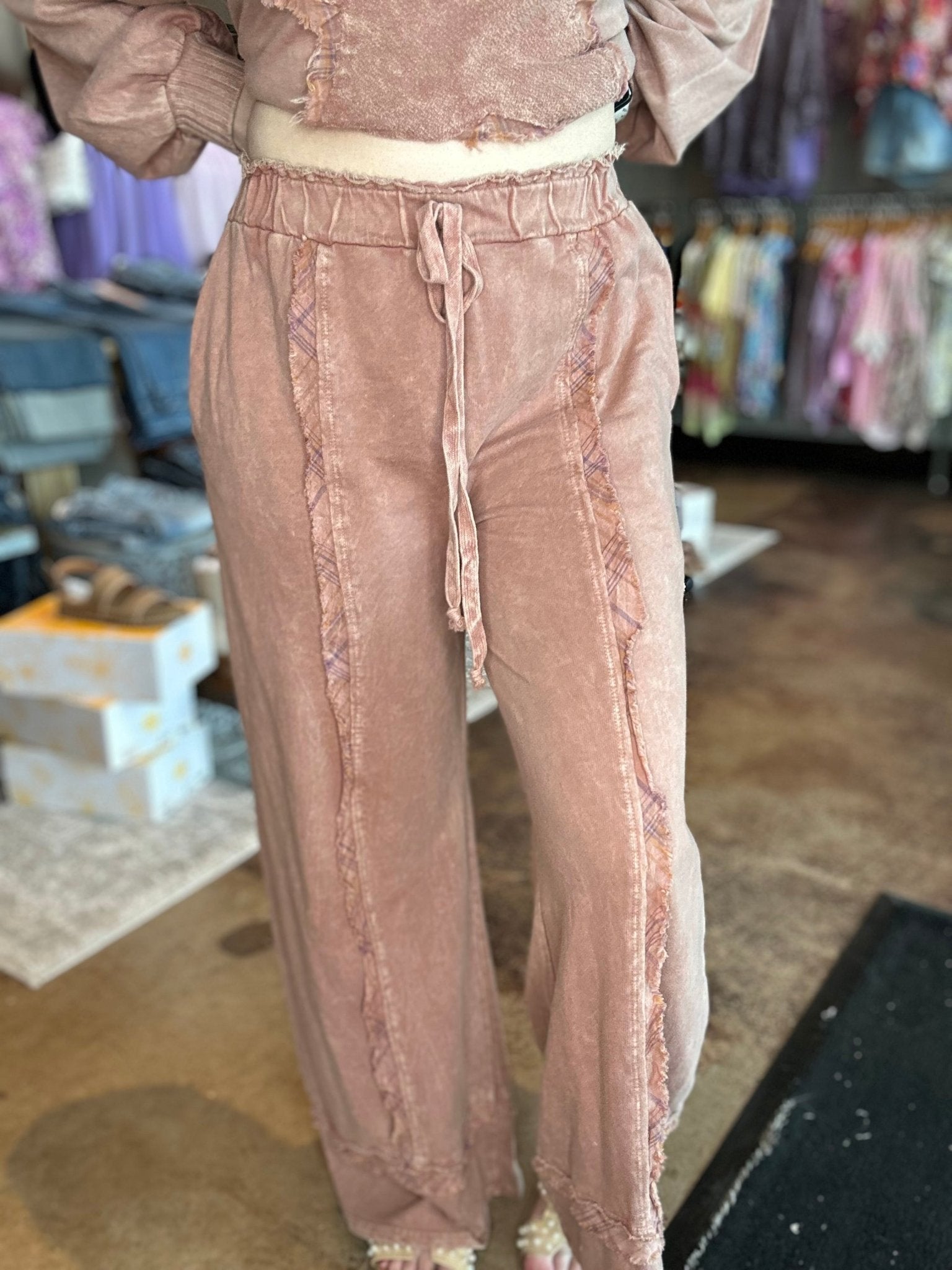 Plaid Outseam Wide Leg Pants - Mainstream Boutique