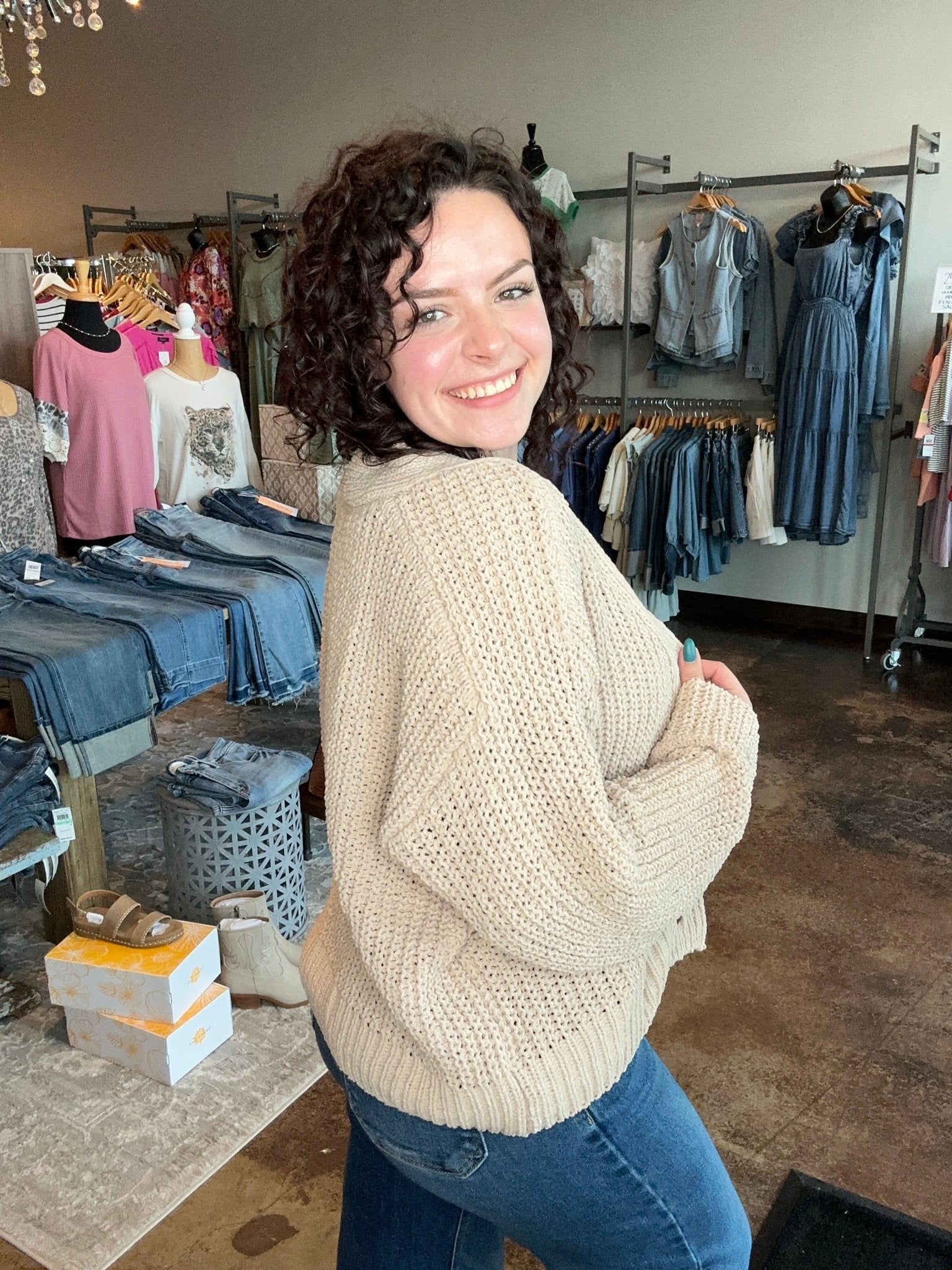 Flower Button Chenille Cardigan - Mainstream Boutique