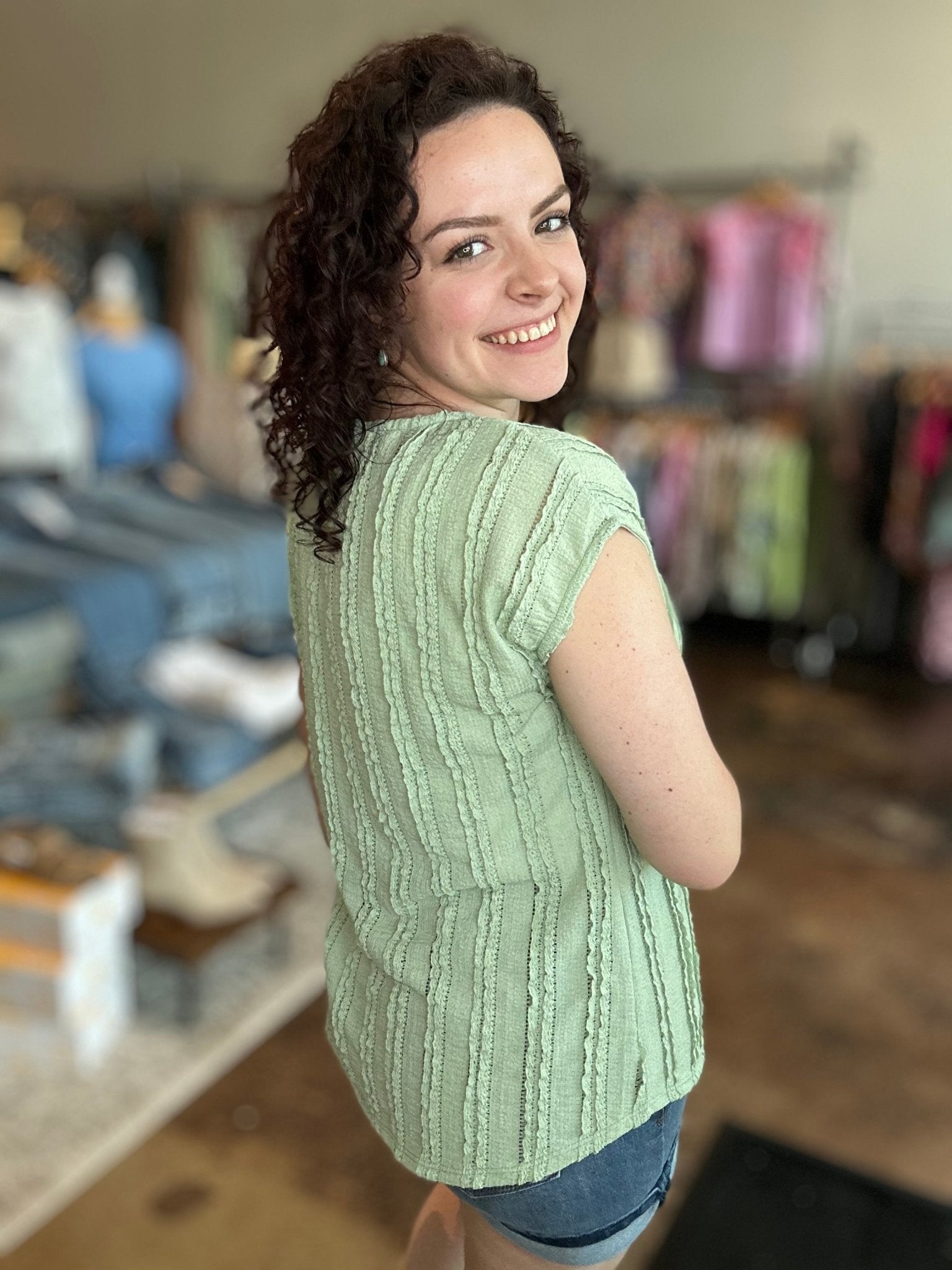 Textured Cap Sleeve Top - Mainstream Boutique