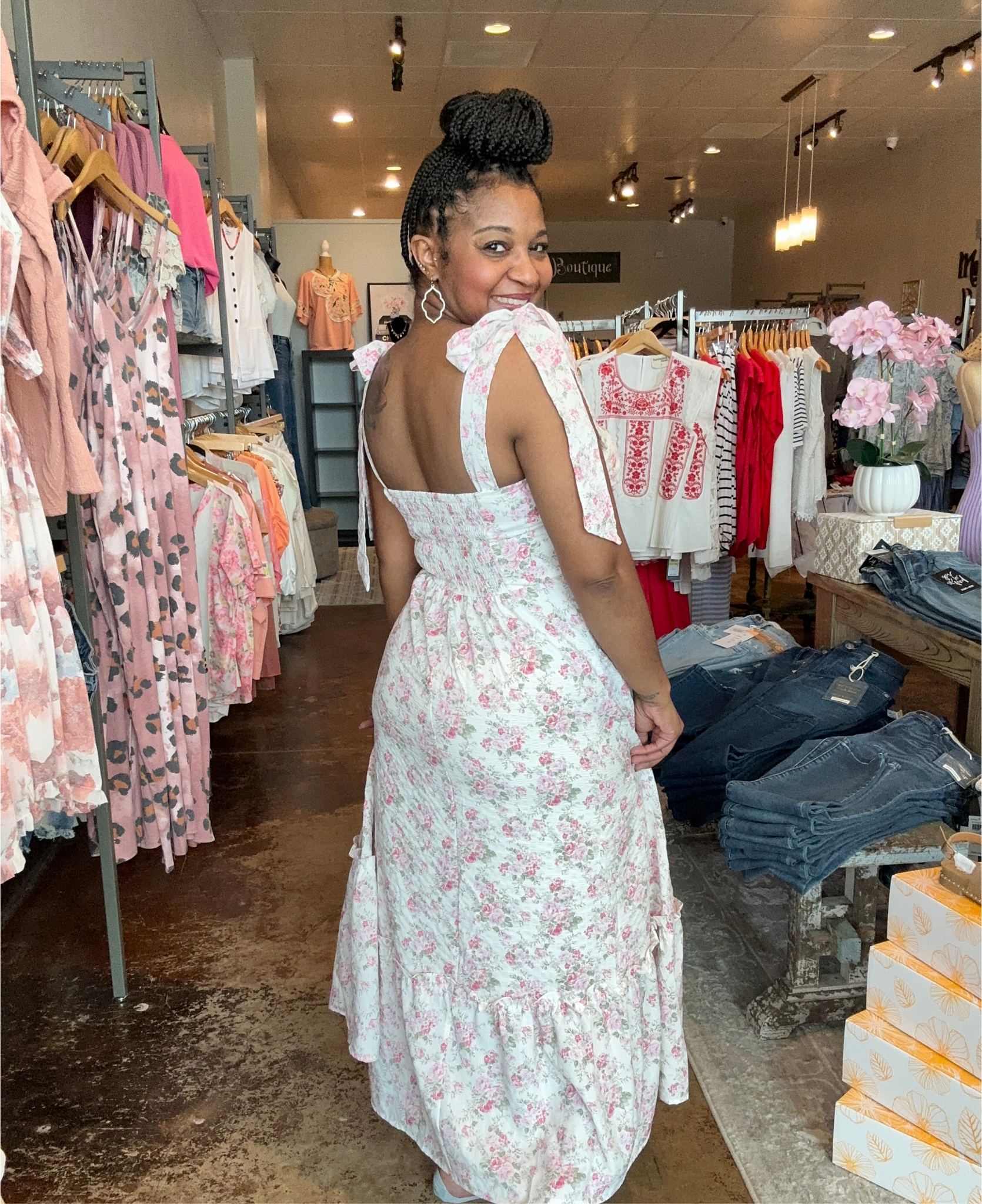 Floral Tie Strap Ruched Detail Maxi Dress - Mainstream Boutique