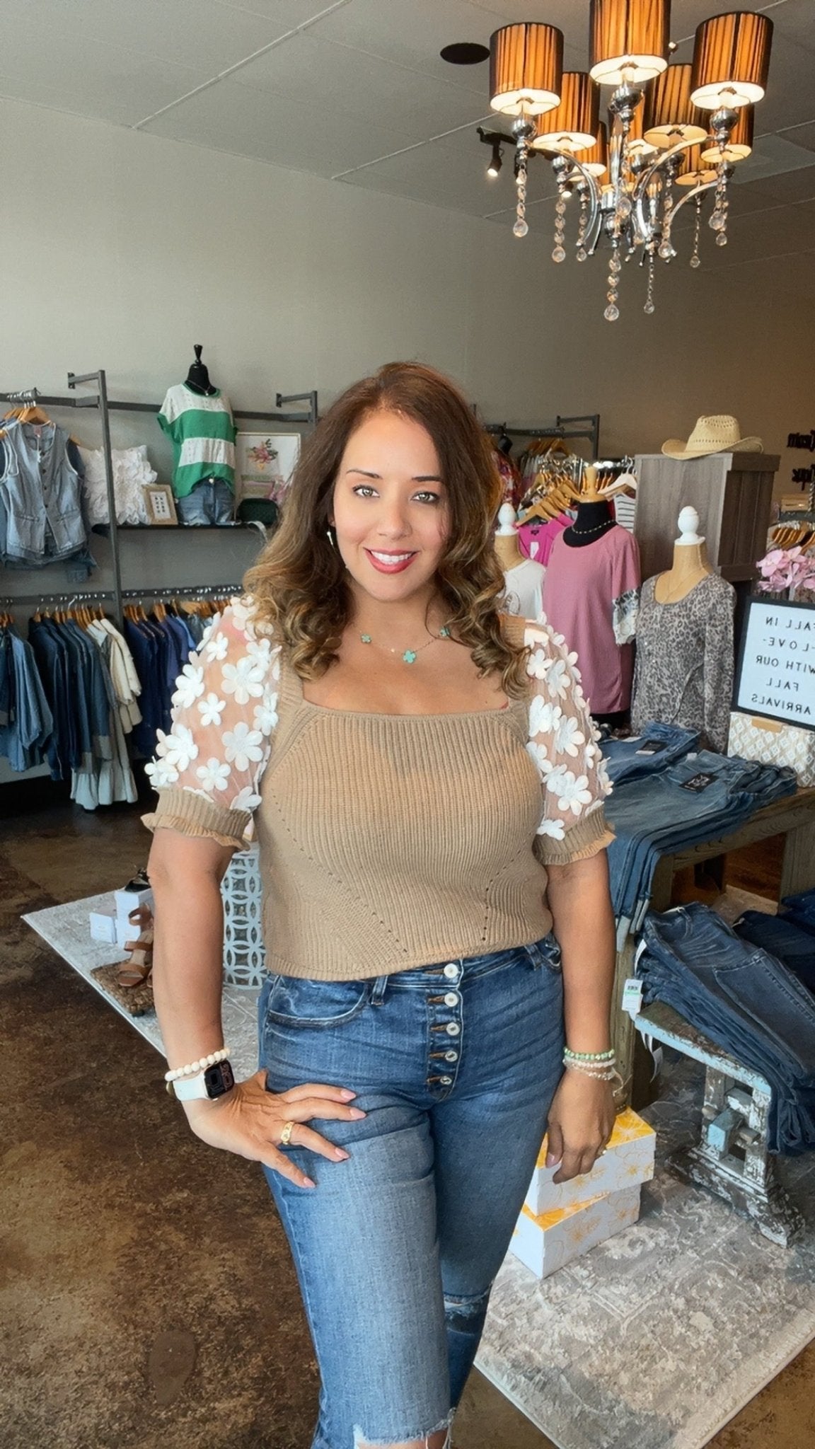 Floral Lace Puff Sleeve Sweater Top - Mainstream Boutique