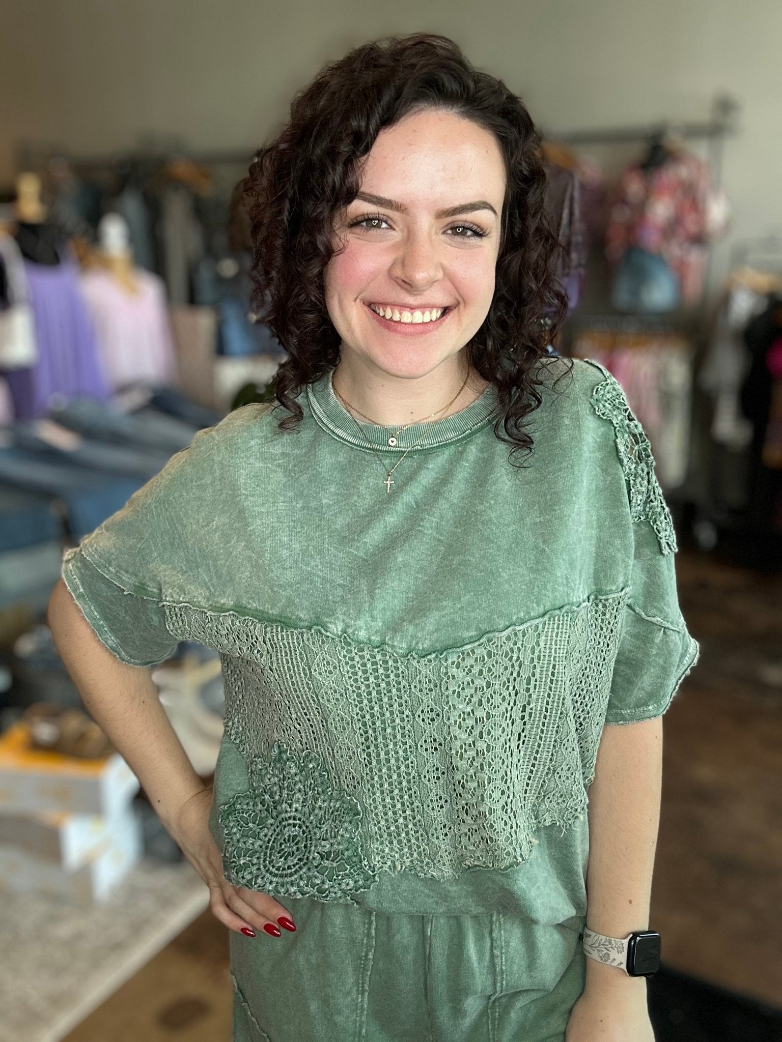 Lace Crochet Detail Short Sleeve Top - Mainstream Boutique