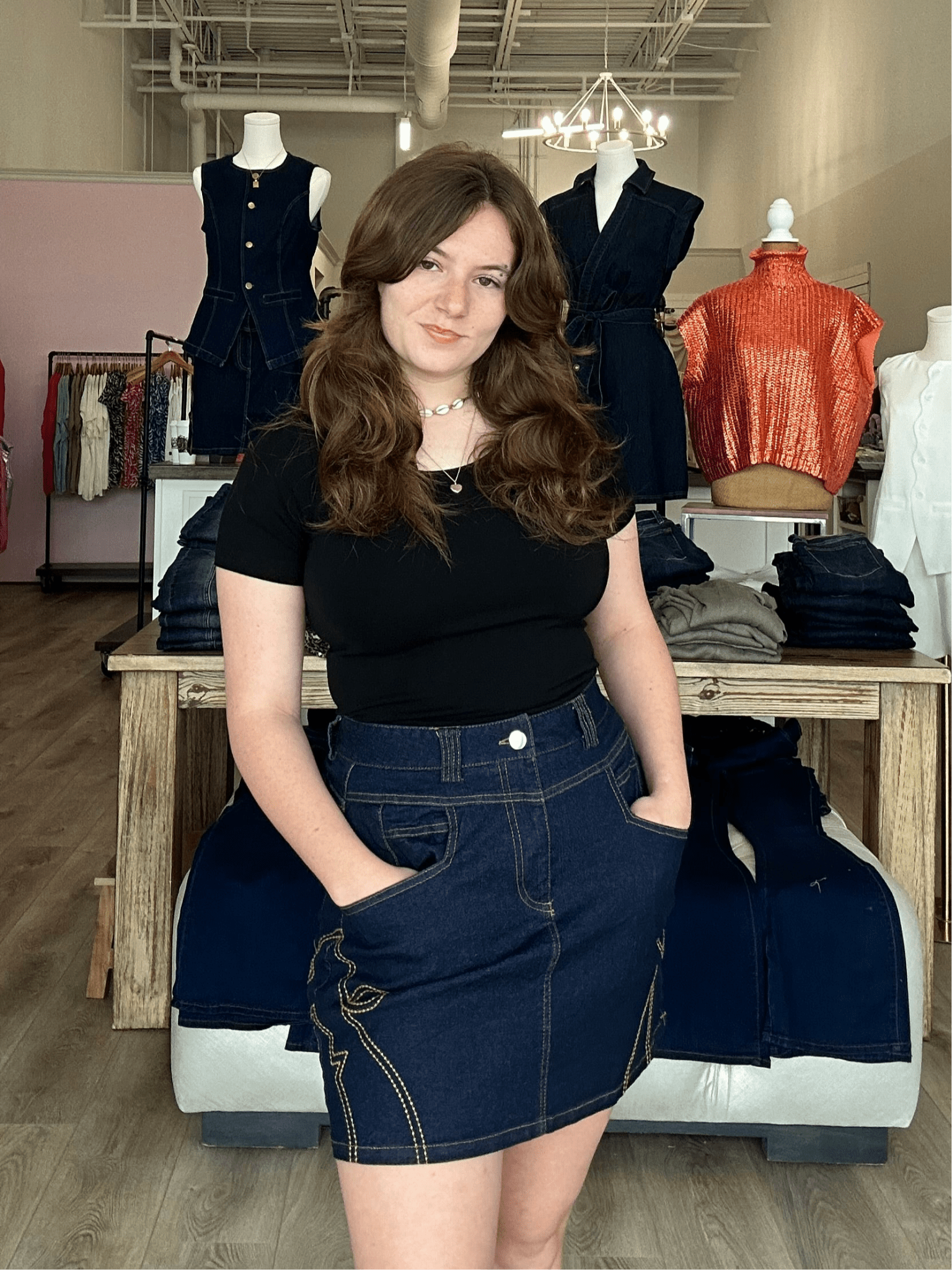 STRETCHED DENIM COW GIRL SKIRT - Mainstream Boutique