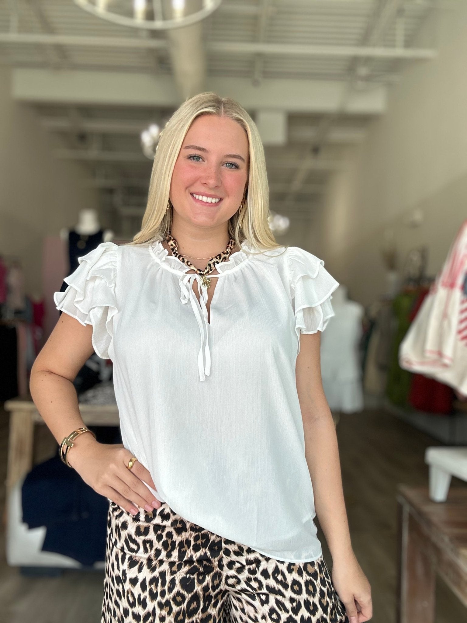 Ruffle Sleeve Blouse Top - Mainstream Boutique