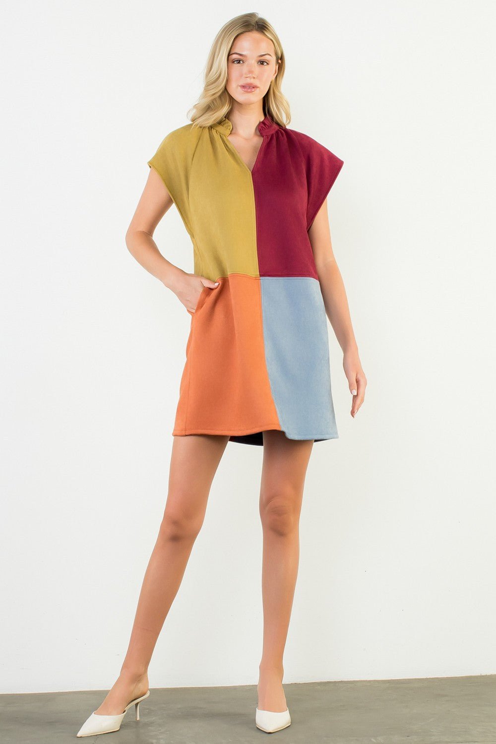 Short Sleeve Color Blocked Dress - Mainstream Boutique