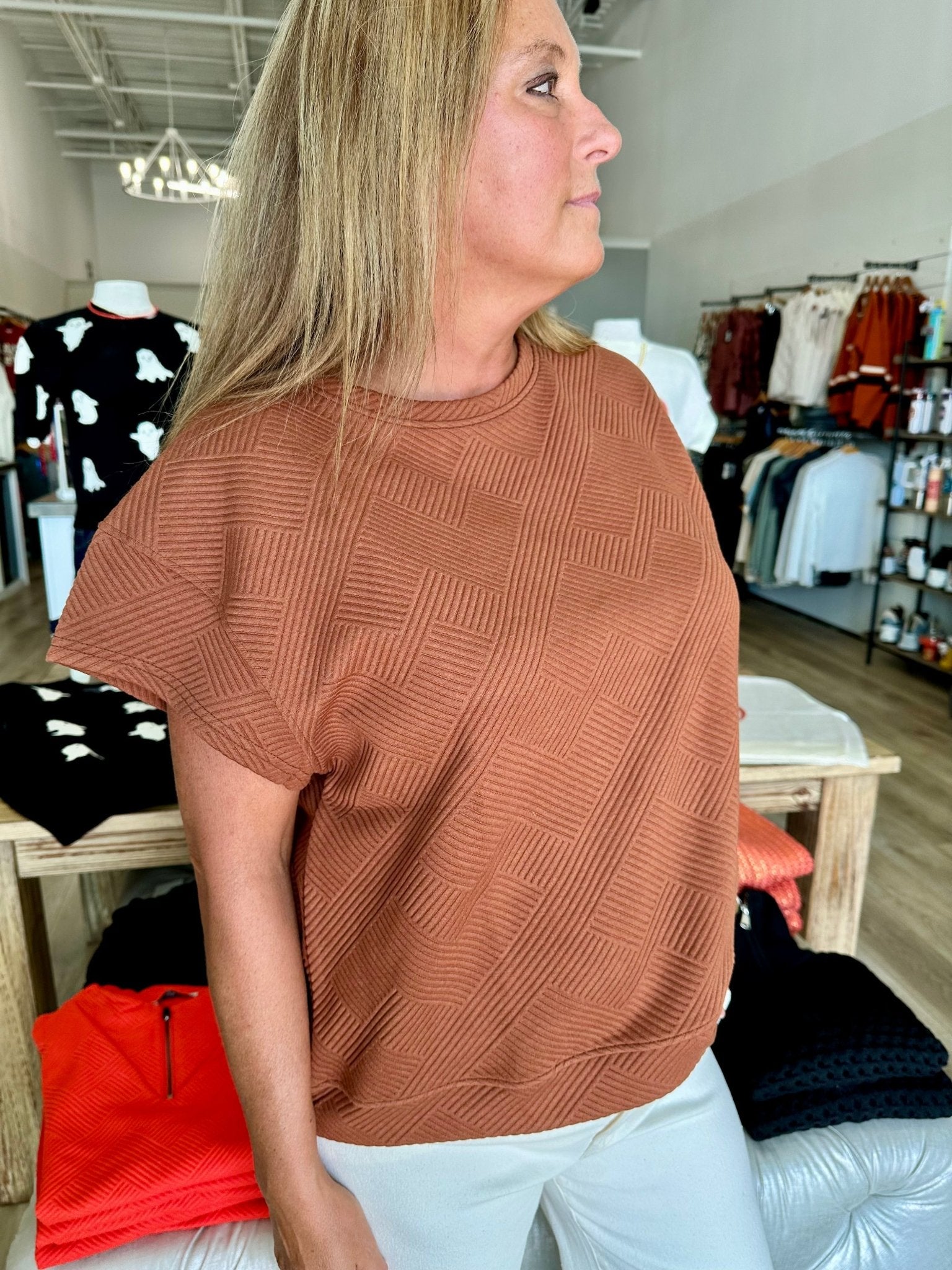 Textured Short Sleeve Lounge Wear Top - Mainstream Boutique