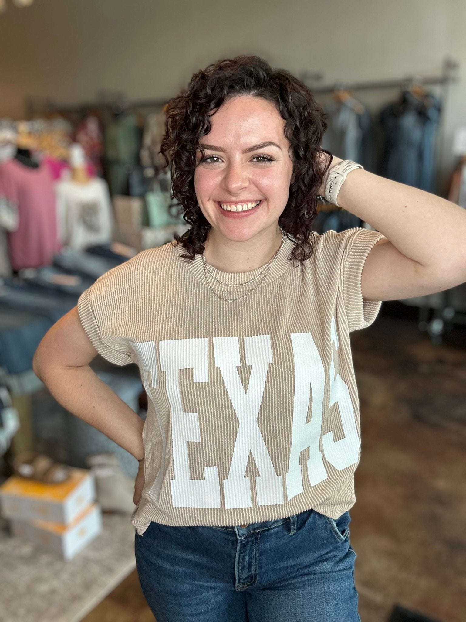 'TEXAS' Graphic Ribbed Knit Top - Mainstream Boutique
