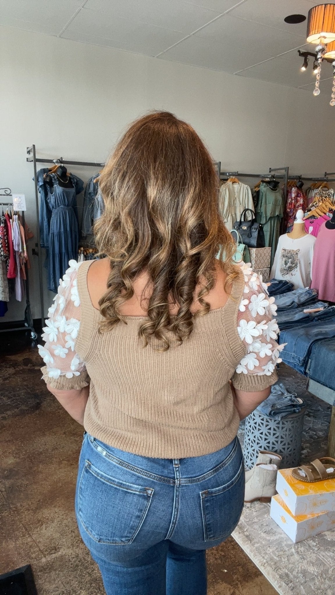 Floral Lace Puff Sleeve Sweater Top - Mainstream Boutique