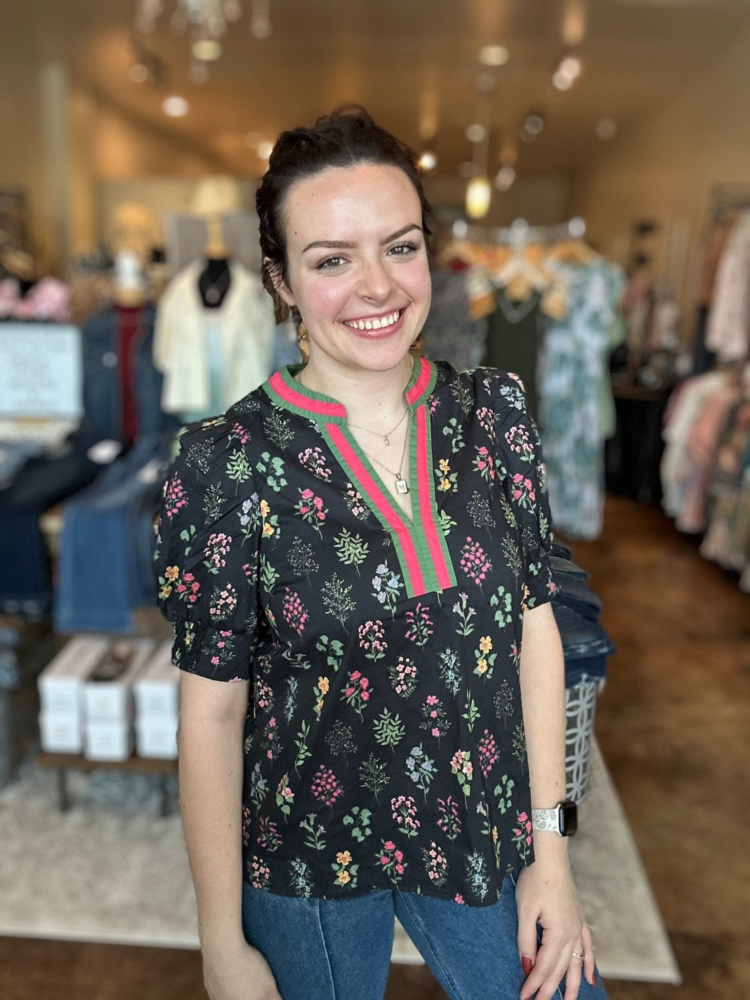 Short Sleeve V - Neck Floral Top - Mainstream Boutique