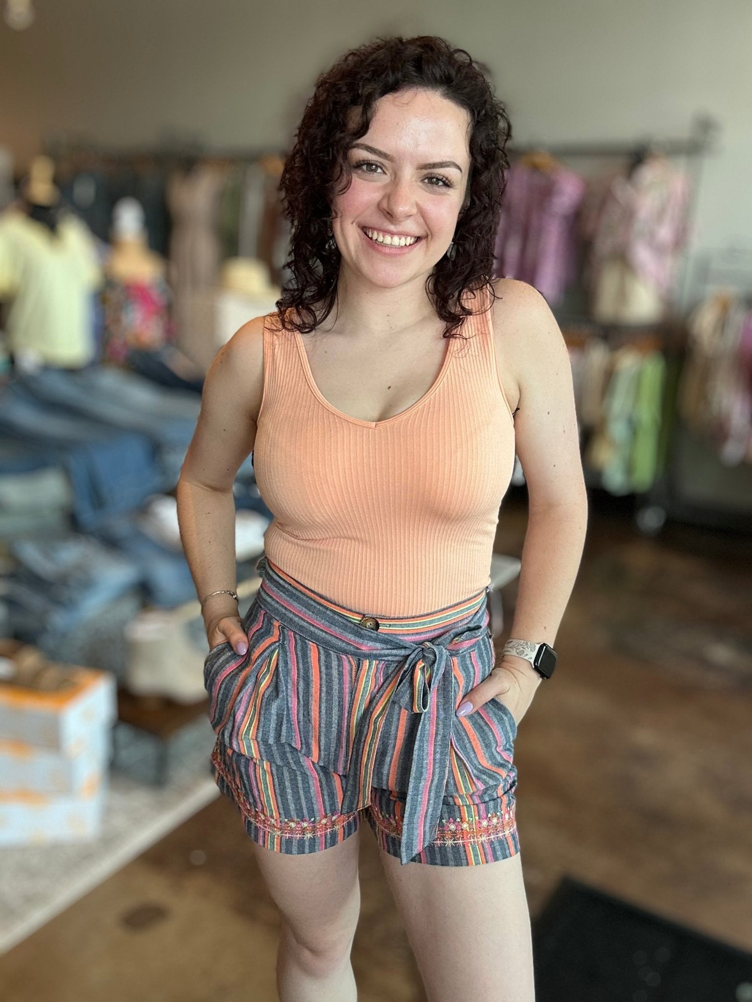 Striped Embroidered Shorts - Mainstream Boutique