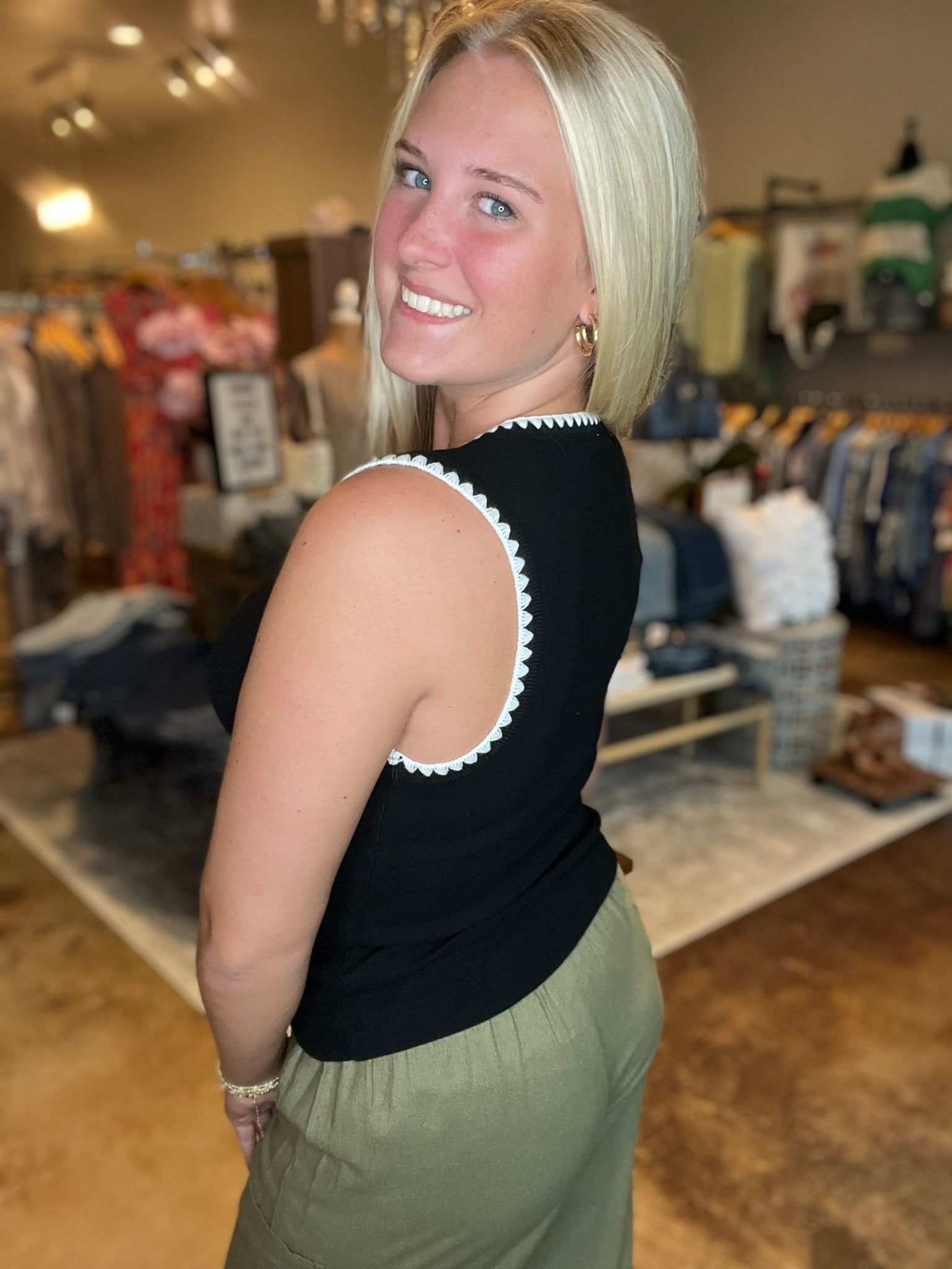 Rib Sleeveless Tank With Embroidery Detail - Mainstream Boutique