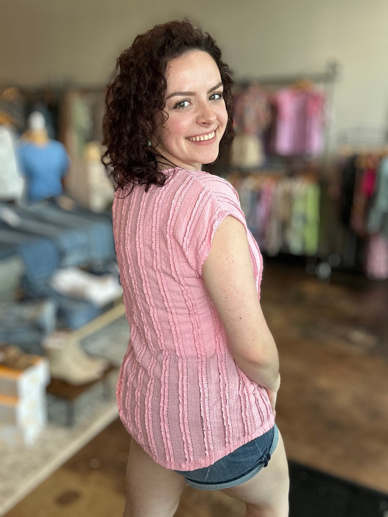 Textured Cap Sleeve Top - Mainstream Boutique