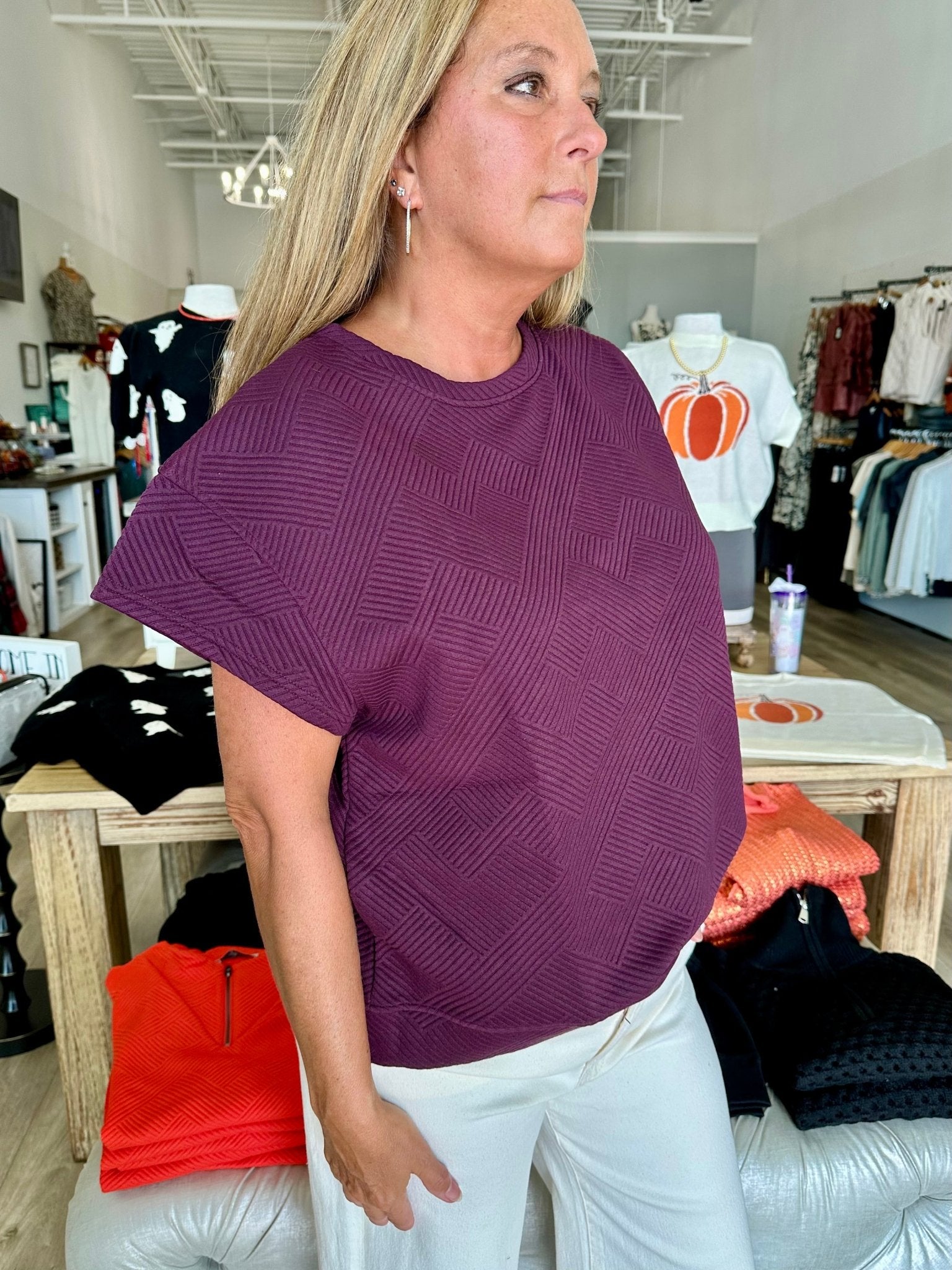 Textured Short Sleeve Lounge Wear Top - Mainstream Boutique