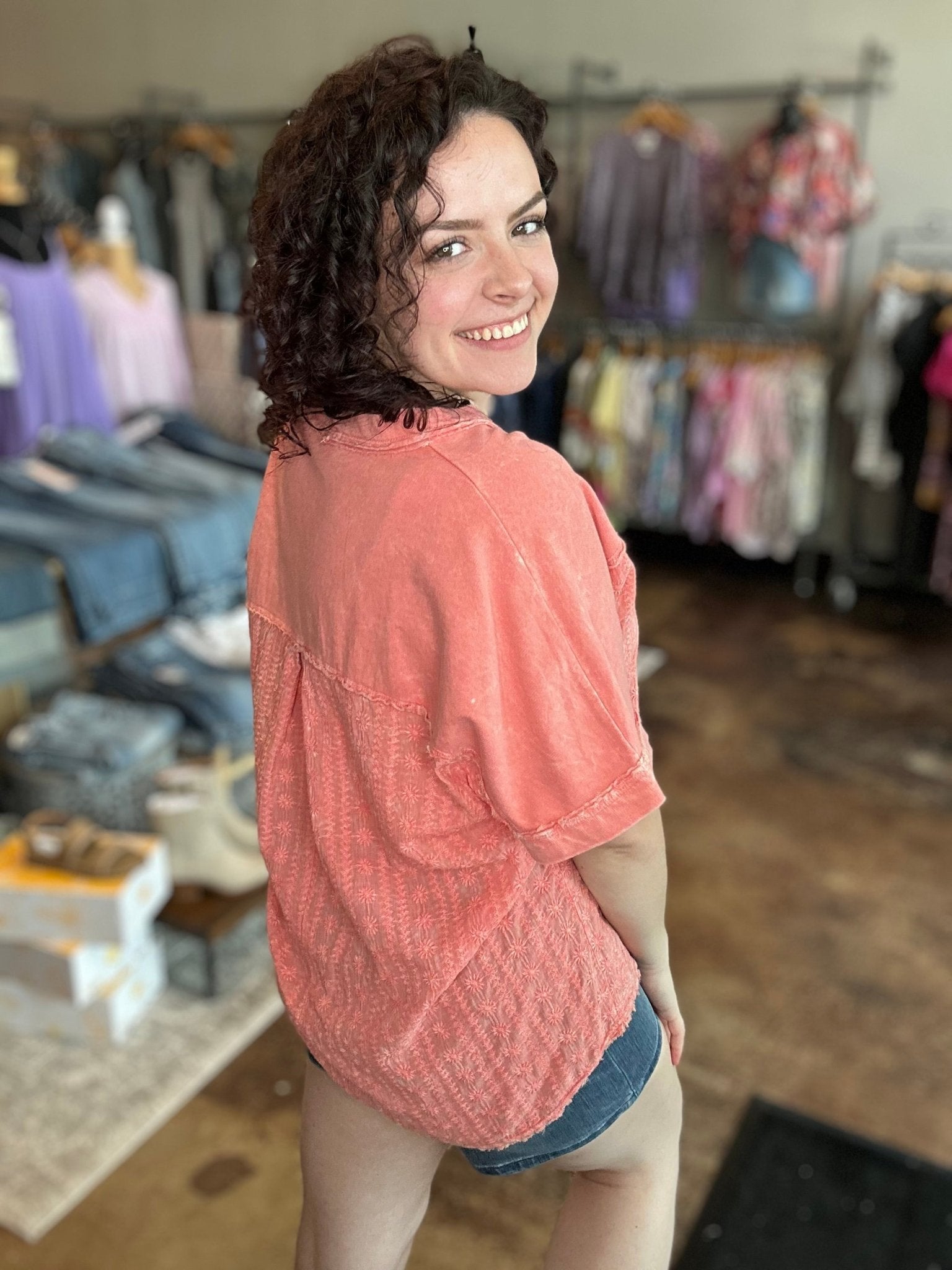 Floral Eyelet Half Sleeve Top - Mainstream Boutique
