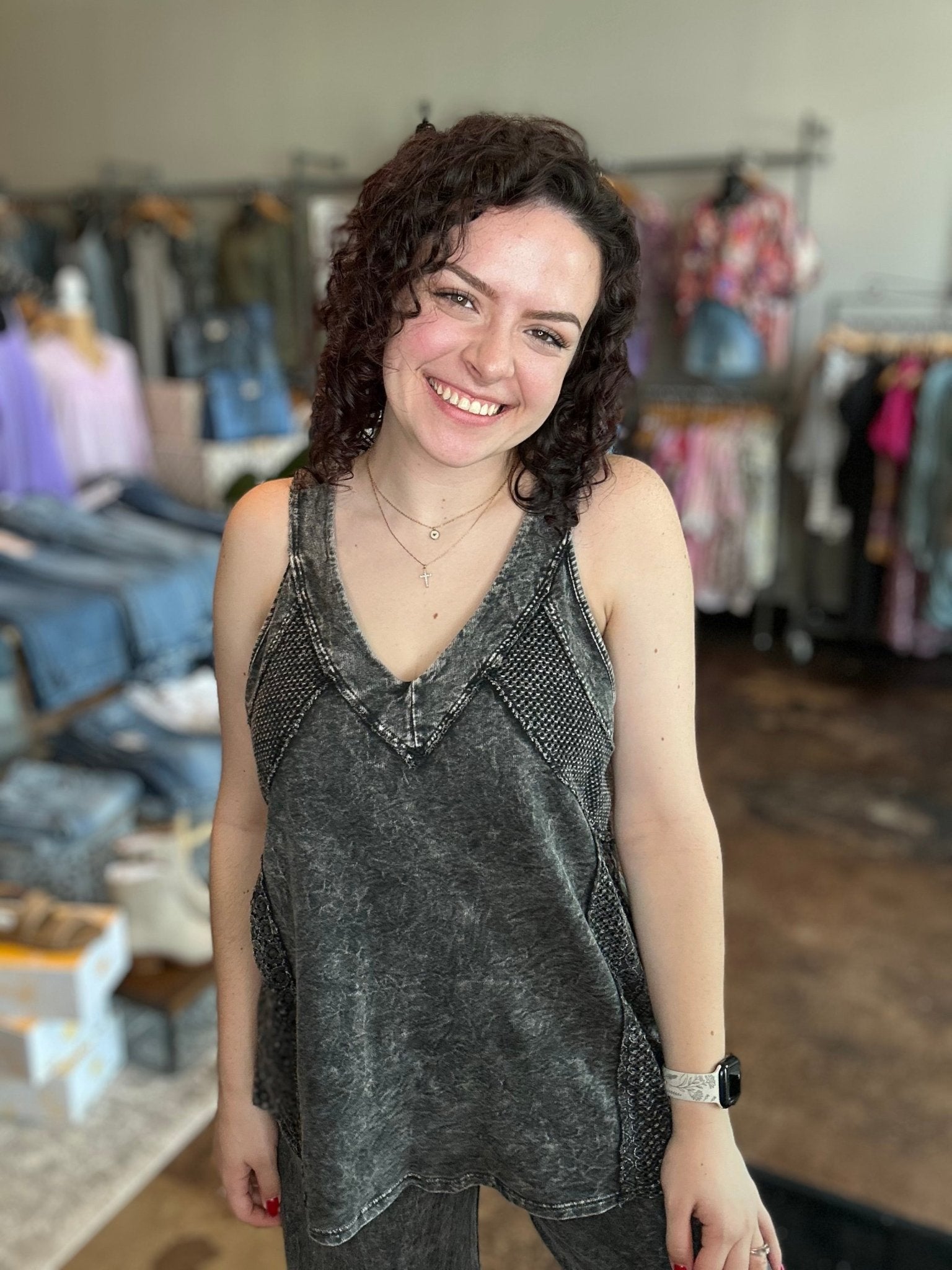 Lace Mesh Racerback Tank Top - Mainstream Boutique
