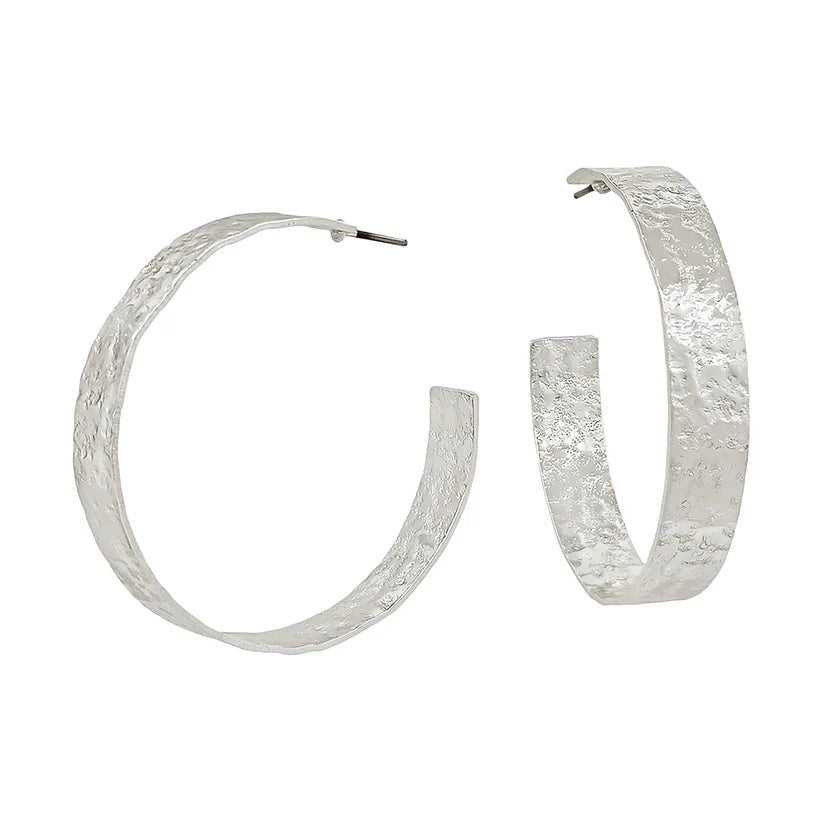 Silver Textured Hoop Earrings - Mainstream Boutique