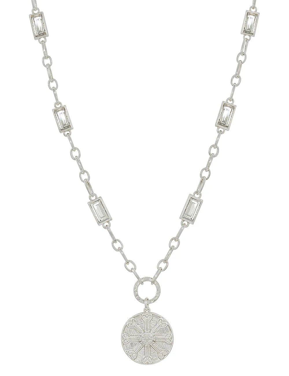 Crystal Beaded Chain Necklace With Coin Pendant And Stud Earrings Set - Mainstream Boutique