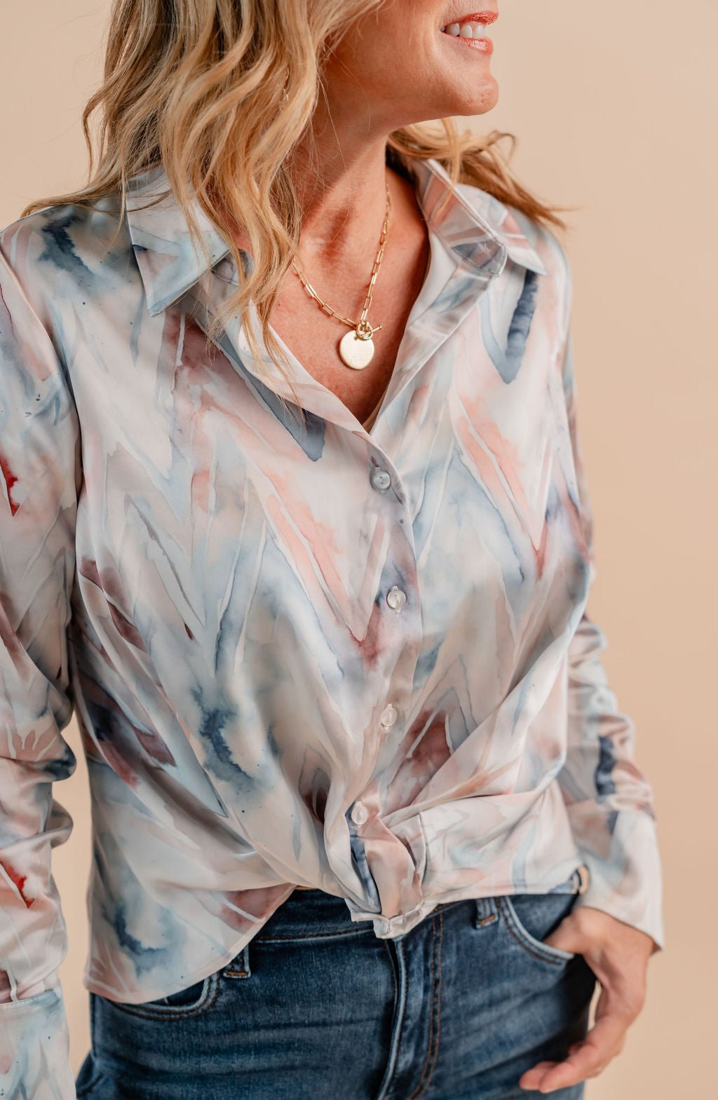 Long Sleeve Shirt With Twisted Front And Buttons - Mainstream Boutique